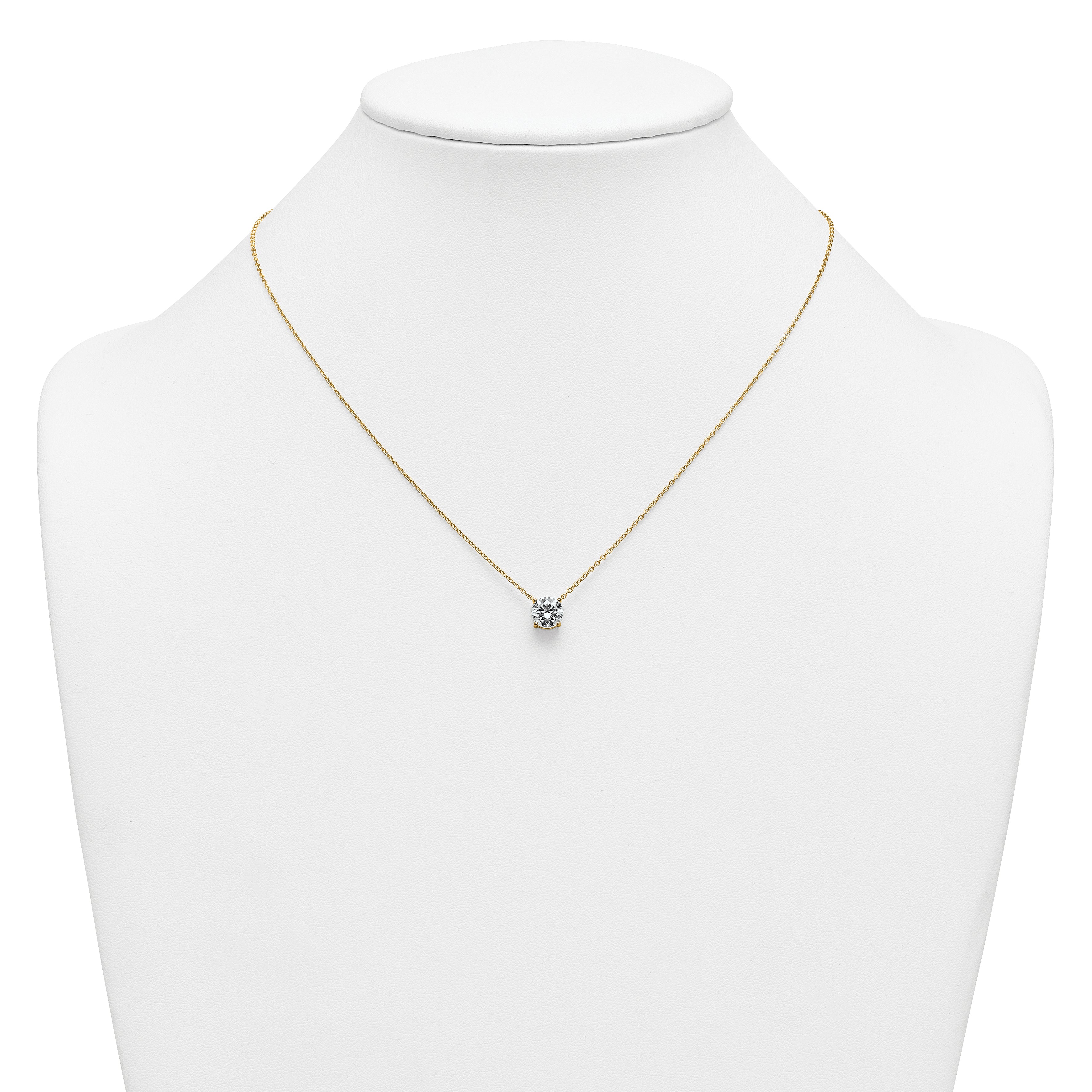 14k 1 1/2 carat Lab Grown Diamond VS+ F+ Round Complete Four Prong 18 inch Solitaire Necklace