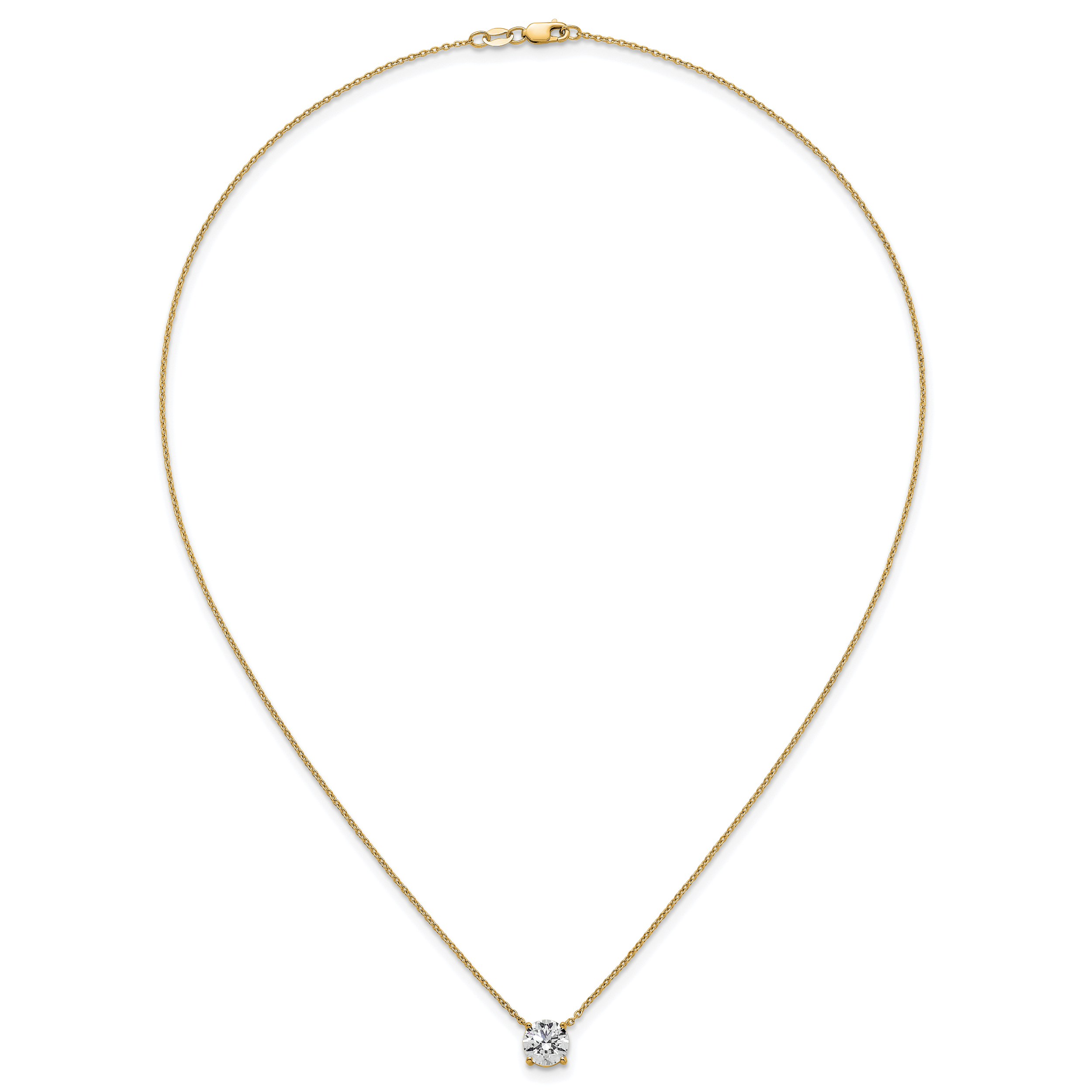 14k 1 1/2 carat Certified Lab Grown Diamond VS+ F+ Round Complete Four Prong 18 inch Solitaire Necklace