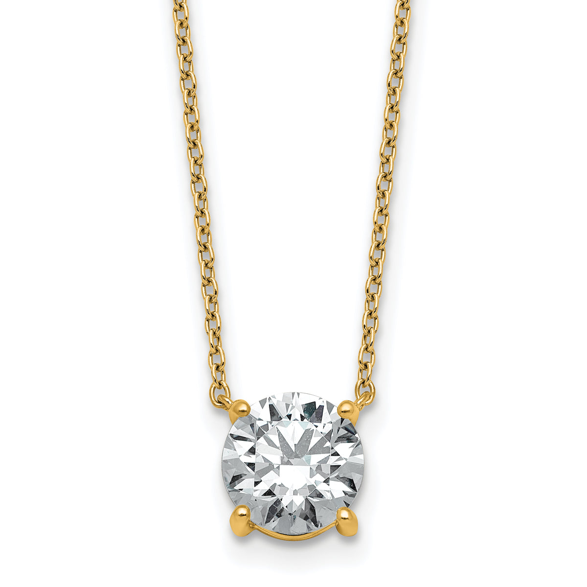 14k 1 1/2 carat Certified Lab Grown Diamond VS+ F+ Round Complete Four Prong 18 inch Solitaire Necklace