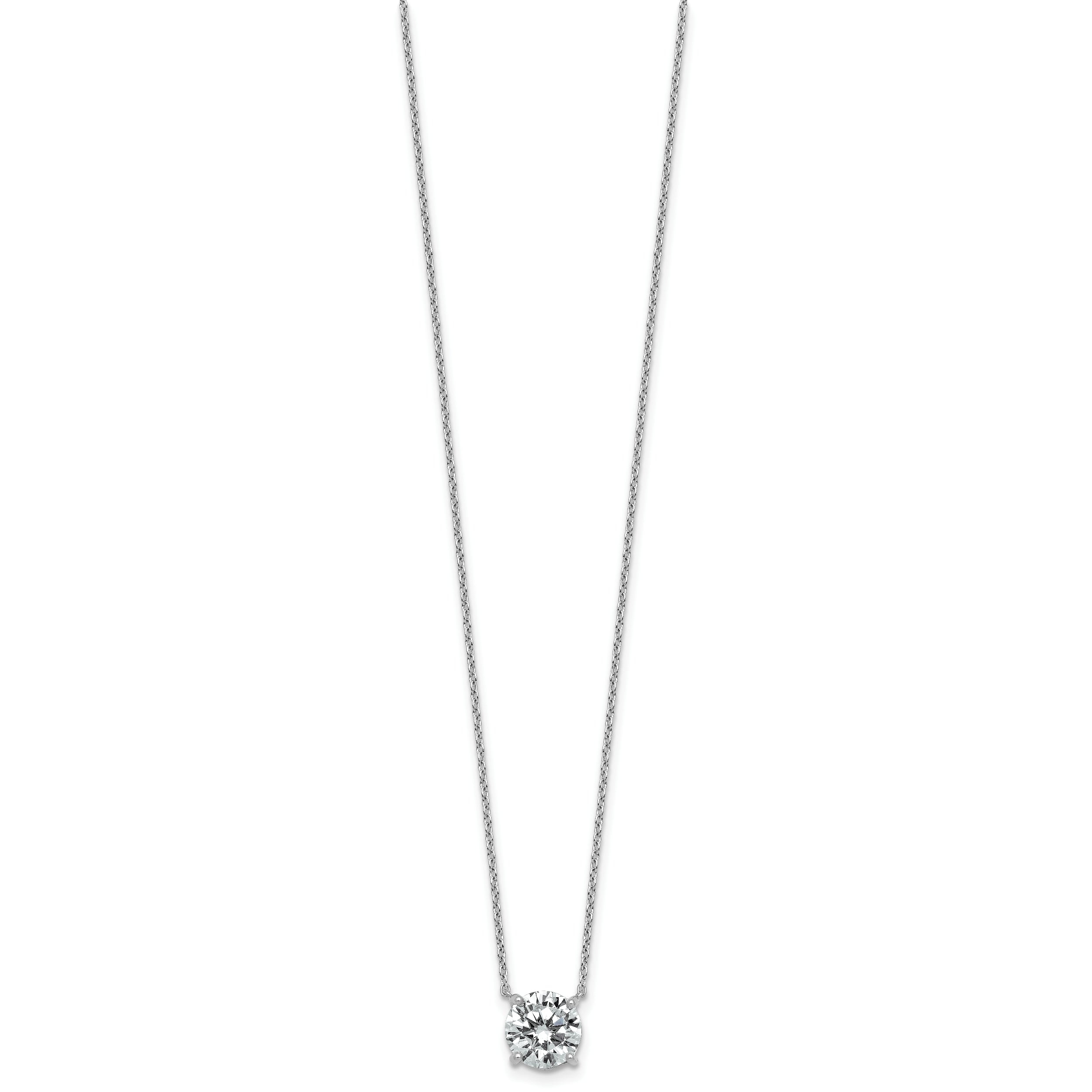 14k White Gold 2 carat Lab Grown Diamond VS/SI+ G+ Round Complete Four Prong 18 inch Solitaire Necklace