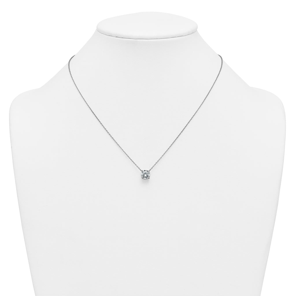 14k White Gold 2 carat Certified Lab Grown Diamond VS/SI+ G+ Round Complete Four Prong 18 inch Solitaire Necklace