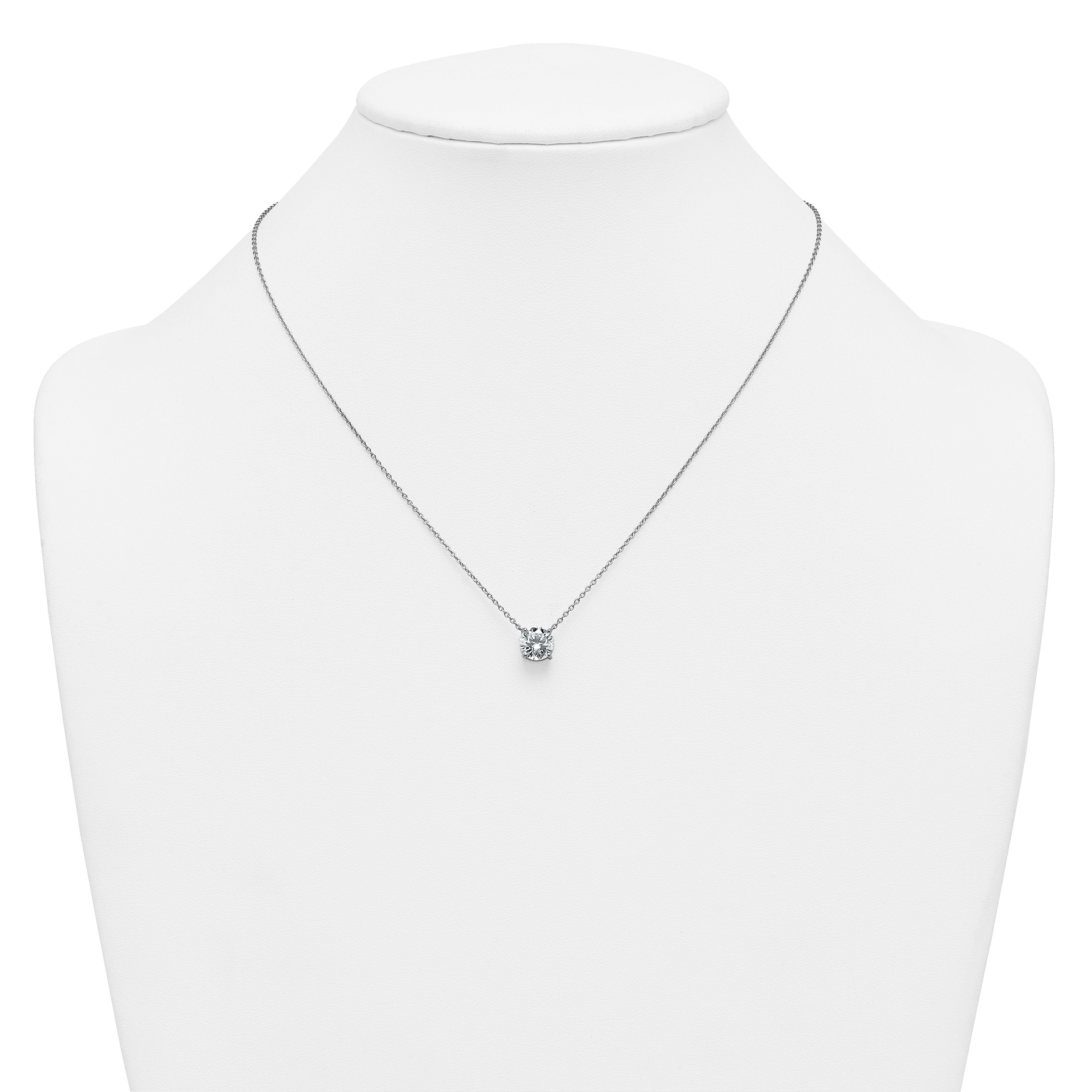 14k White Gold 2 carat Lab Grown Diamond VS/SI+ G+ Round Complete Four Prong 18 inch Solitaire Necklace