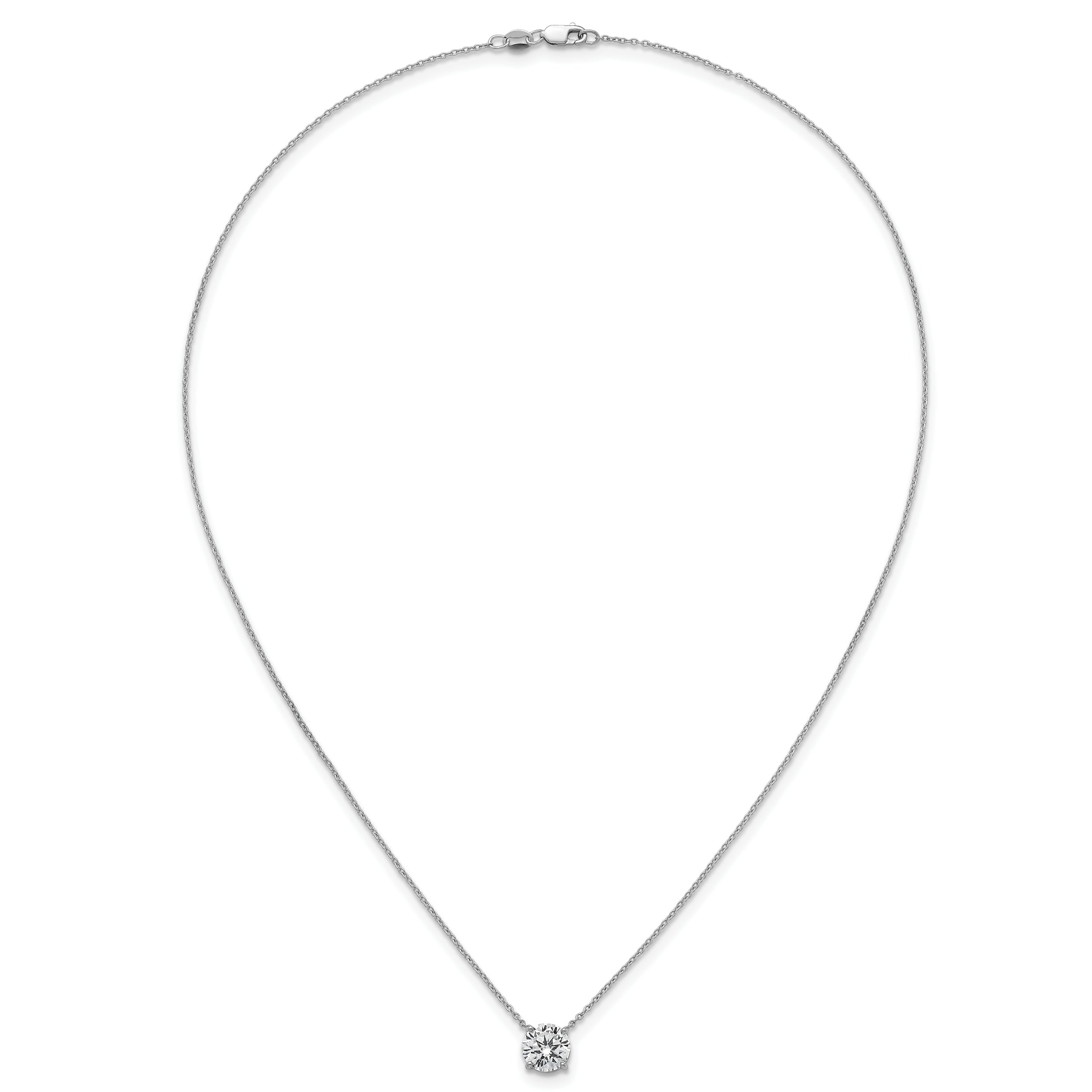 14k White Gold 2 carat Lab Grown Diamond VS/SI+ G+ Round Complete Four Prong 18 inch Solitaire Necklace