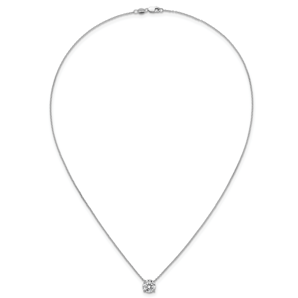 14k White Gold 2 carat Certified Lab Grown Diamond VS/SI+ G+ Round Complete Four Prong 18 inch Solitaire Necklace