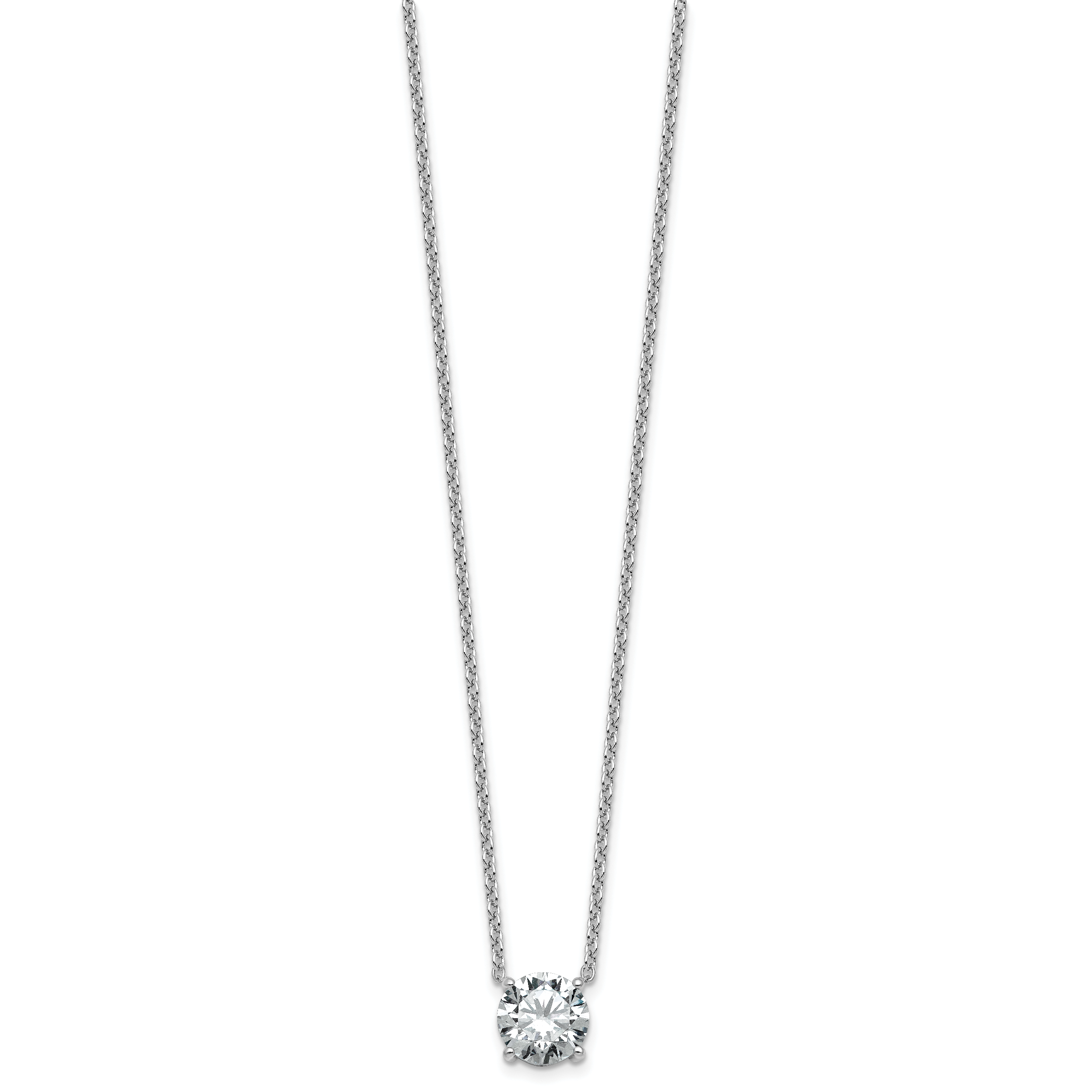 14k White Gold 2 1/2 carat Lab Grown Diamond VS/SI+ G+ Round Complete Four Prong 18 inch Solitaire Necklace