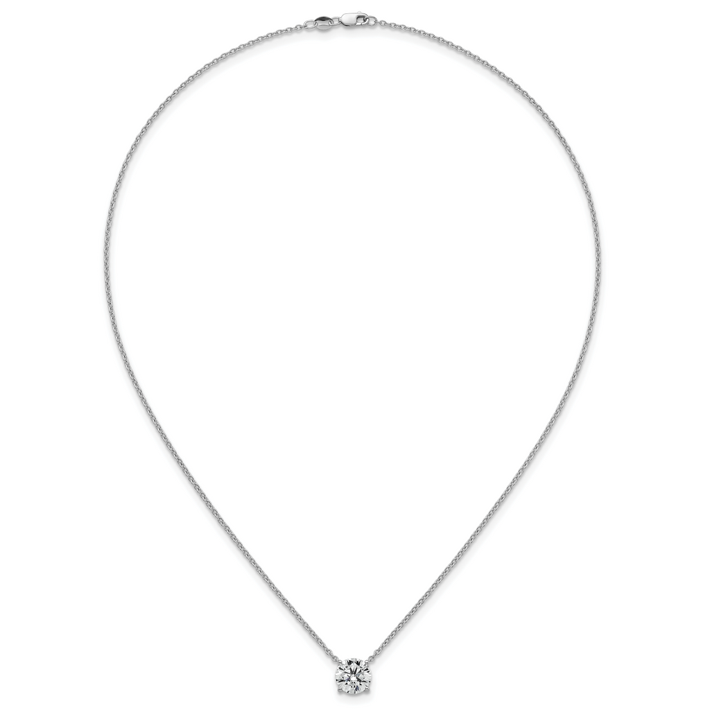 14k White Gold 2 1/2 carat Certified Lab Grown Diamond VS/SI+ G+ Round Complete Four Prong 18 inch Solitaire Necklace