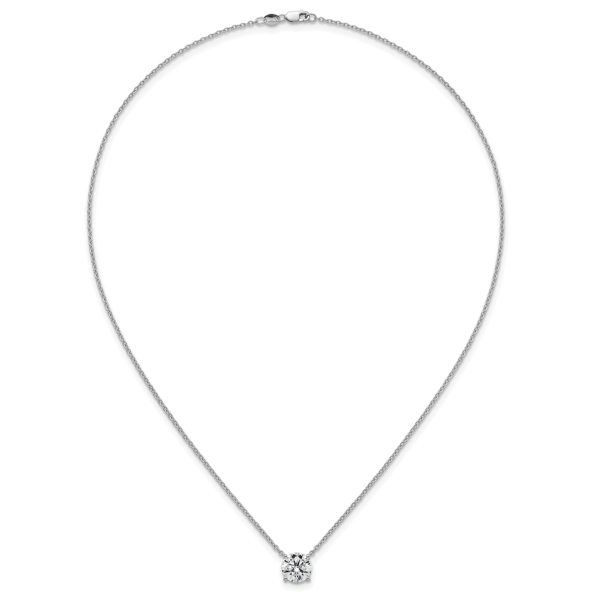 14k White Gold 2 1/2 carat Certified Lab Grown Diamond VS/SI+ G+ Round Complete Four Prong 18 inch Solitaire Necklace
