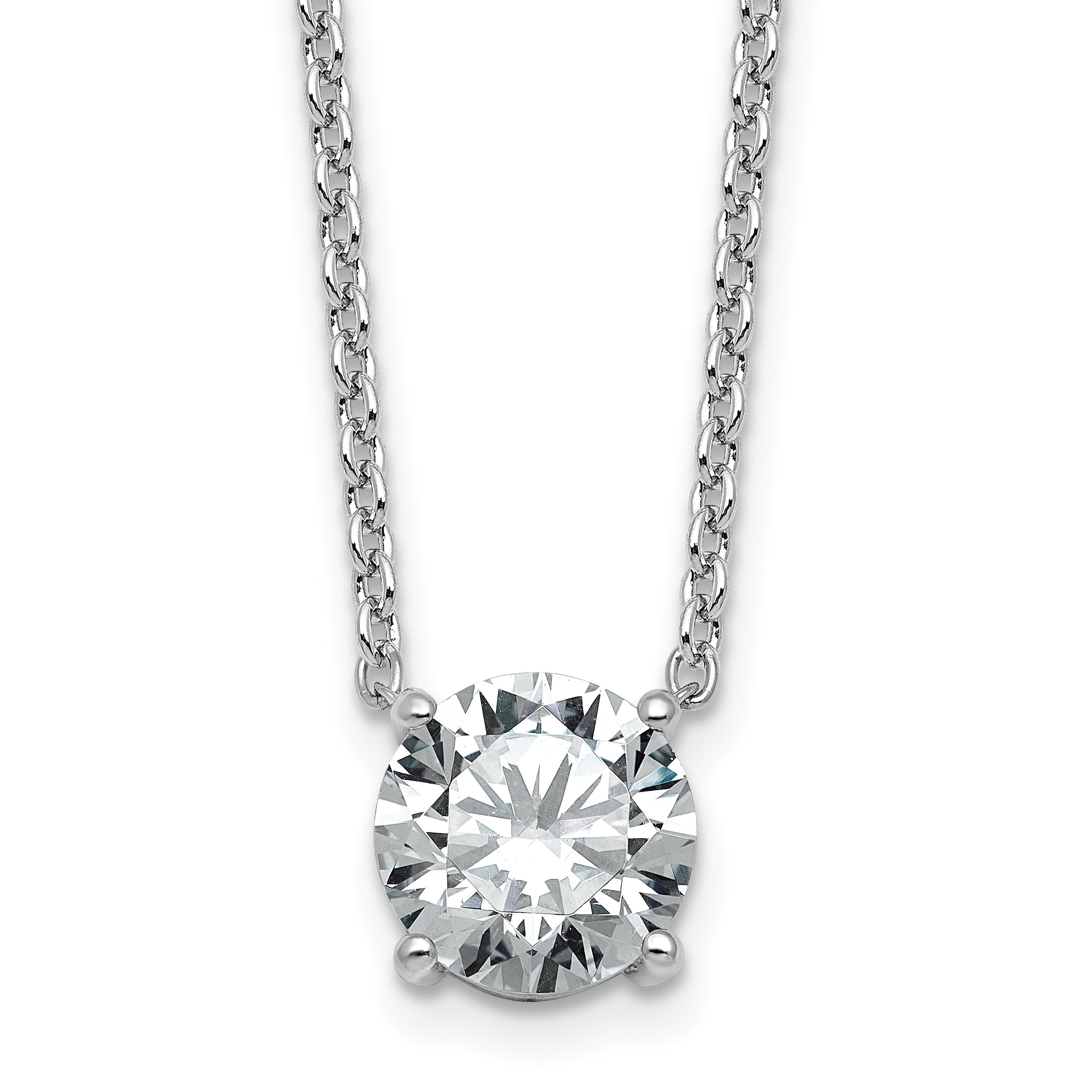 14k White Gold 2 1/2 carat Lab Grown Diamond VS/SI+ G+ Round Complete Four Prong 18 inch Solitaire Necklace
