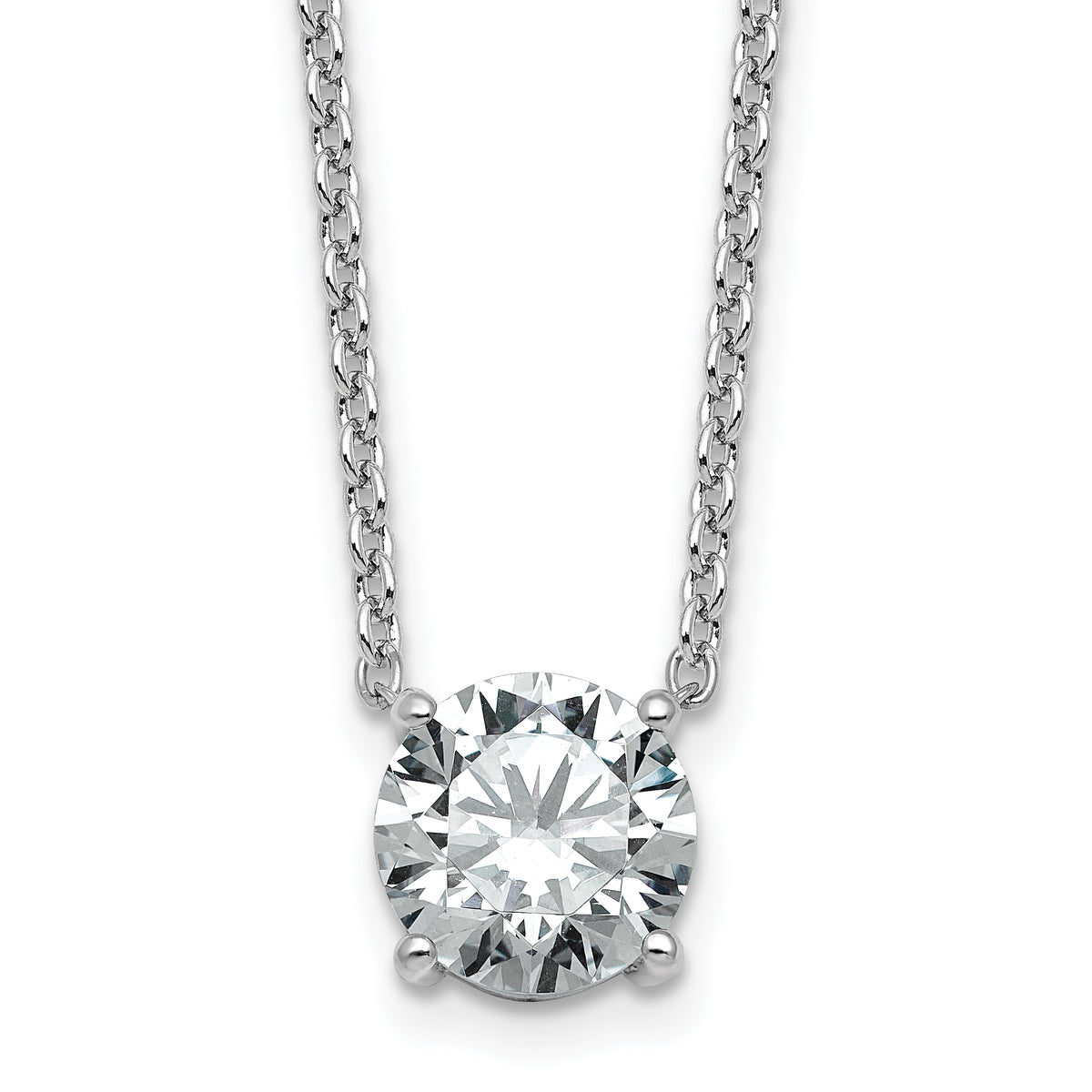 14k White Gold 2 1/2 carat Lab Grown Diamond VS/SI+ G+ Round Complete Four Prong 18 inch Solitaire Necklace