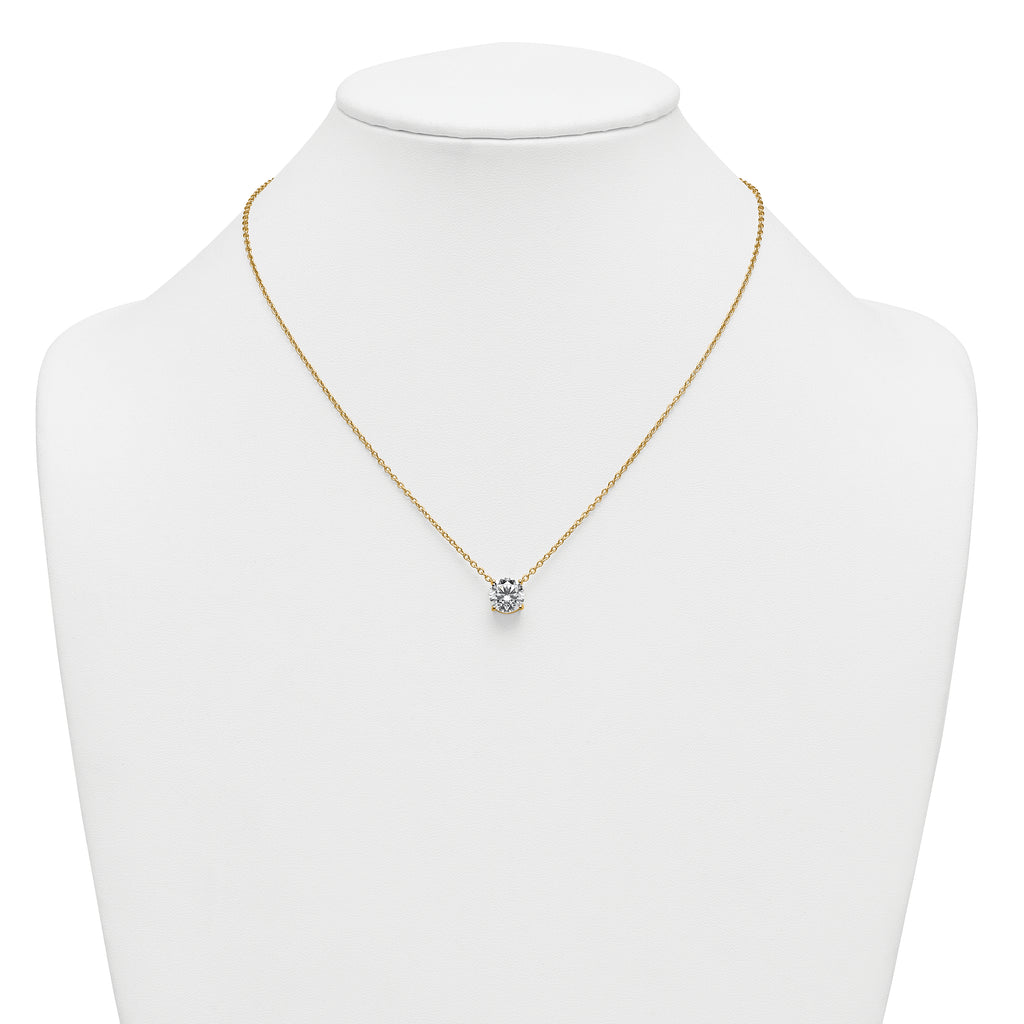 14k 2 1/2 carat Lab Grown Diamond VS+ F+ Round Complete Four Prong 18 inch Solitaire Necklace