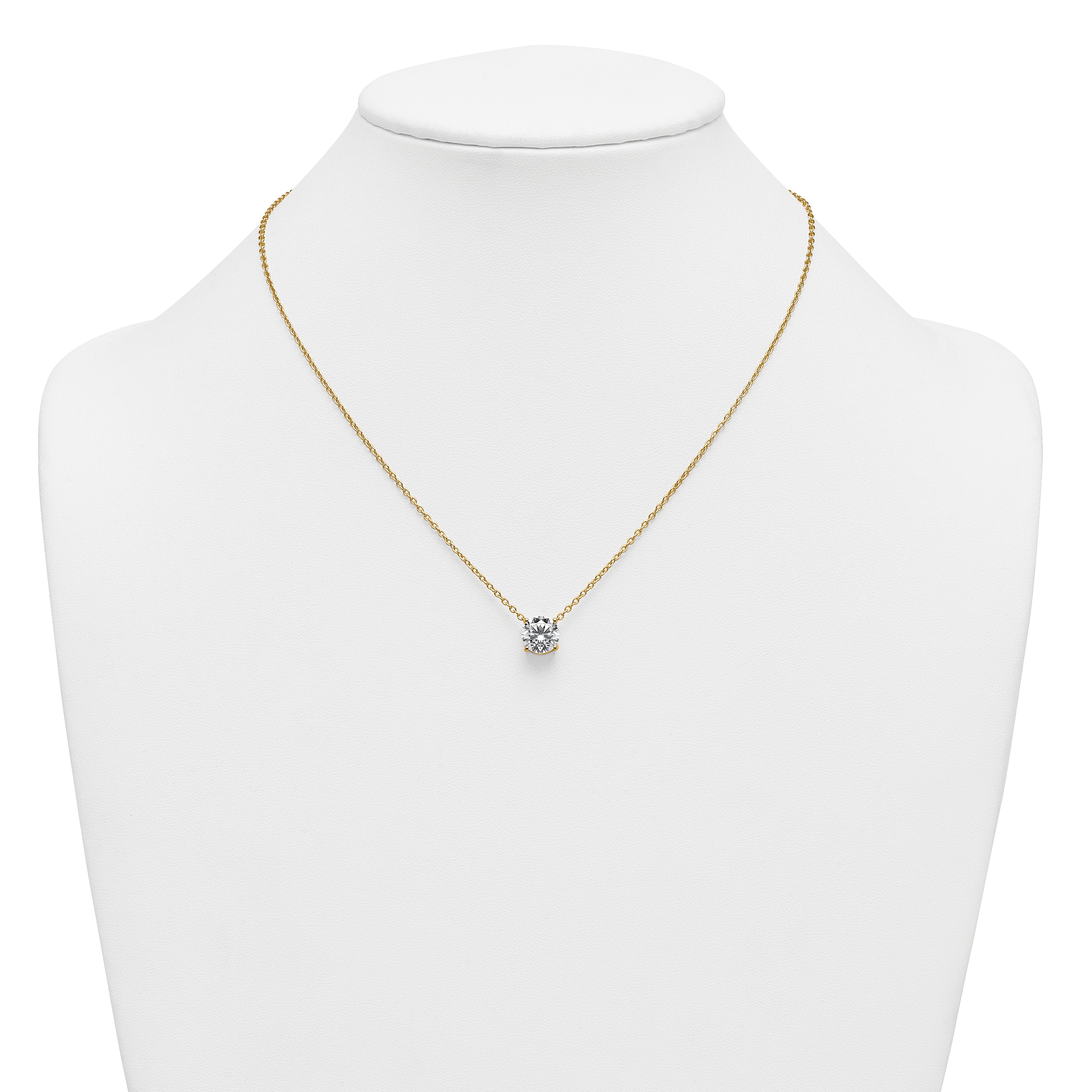 14k 2 1/2 carat Lab Grown Diamond VS+ F+ Round Complete Four Prong 18 inch Solitaire Necklace