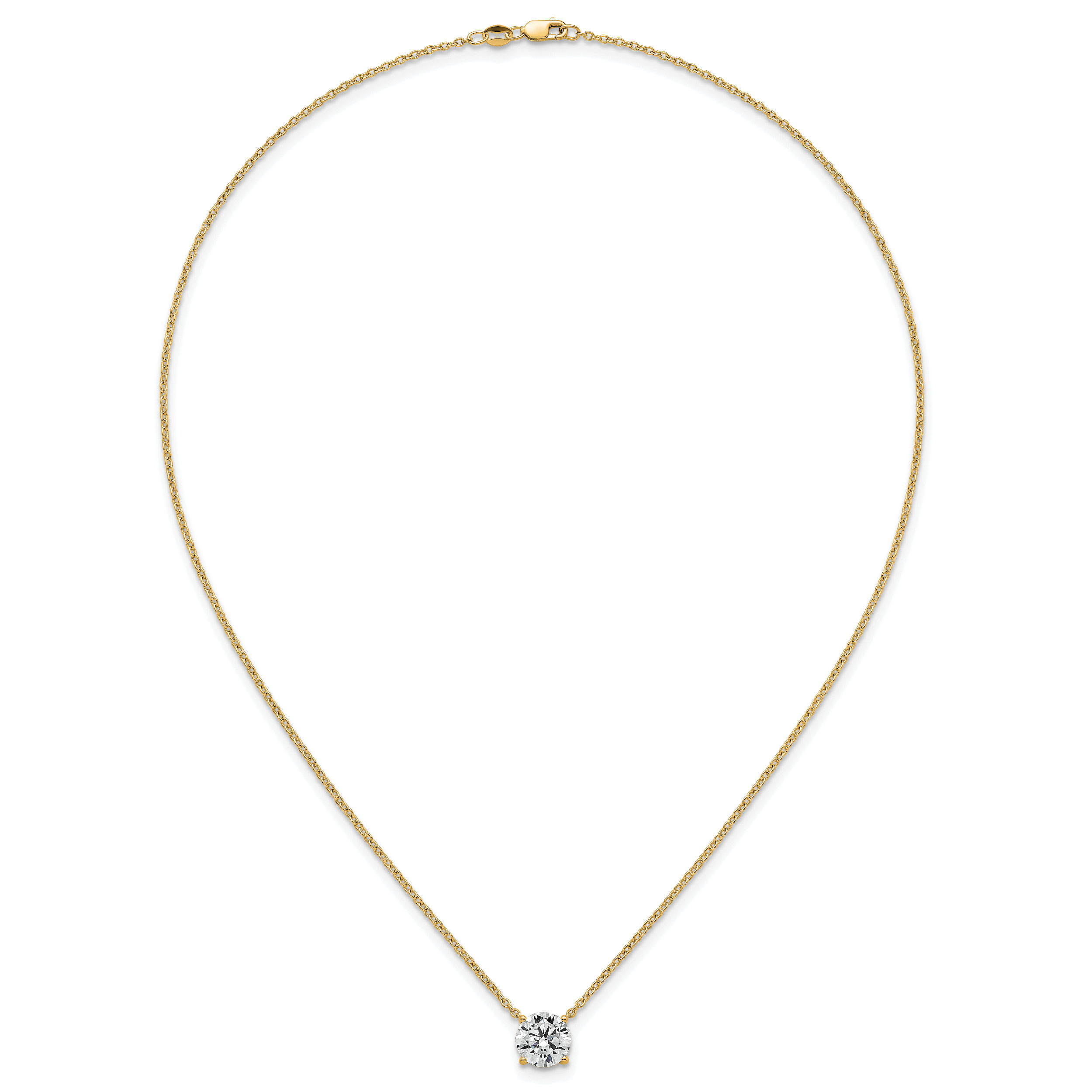 14k 2 1/2 carat Lab Grown Diamond VS+ F+ Round Complete Four Prong 18 inch Solitaire Necklace