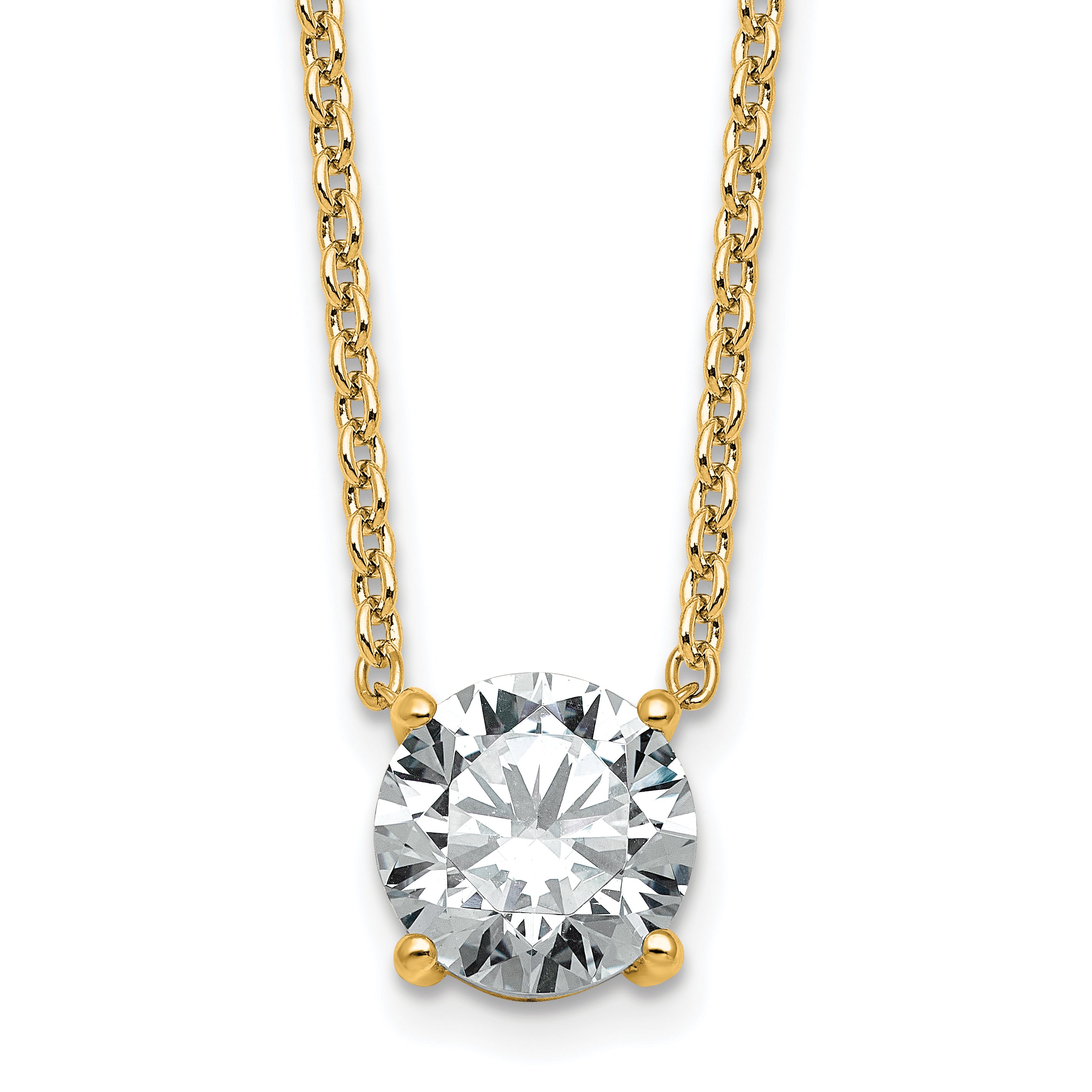14k 2 1/2 carat Lab Grown Diamond VS+ F+ Round Complete Four Prong 18 inch Solitaire Necklace