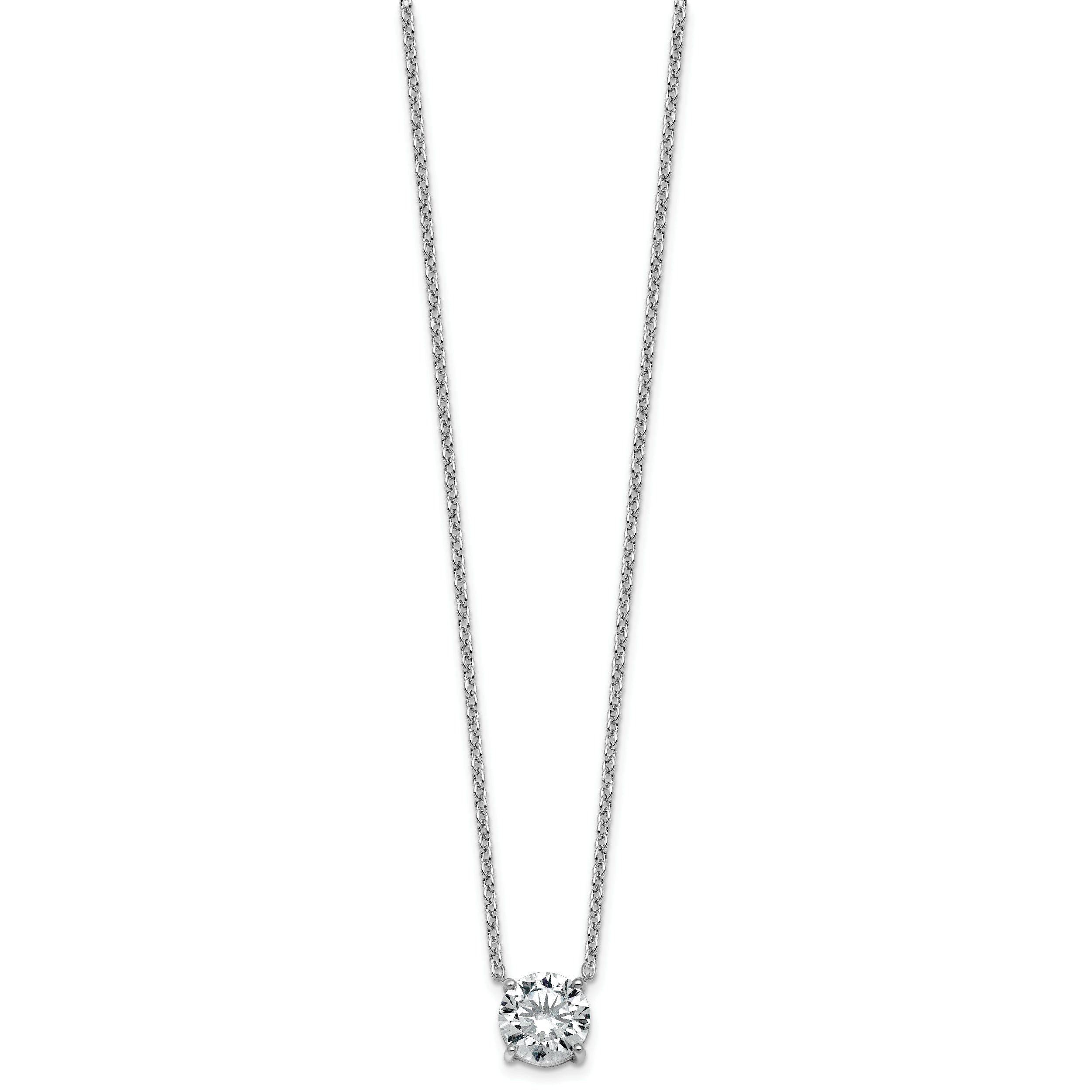 14k White Gold 3 carat Certified Lab Grown Diamond VS/SI+ G+ Round Complete Four Prong 18 inch Solitaire Necklace