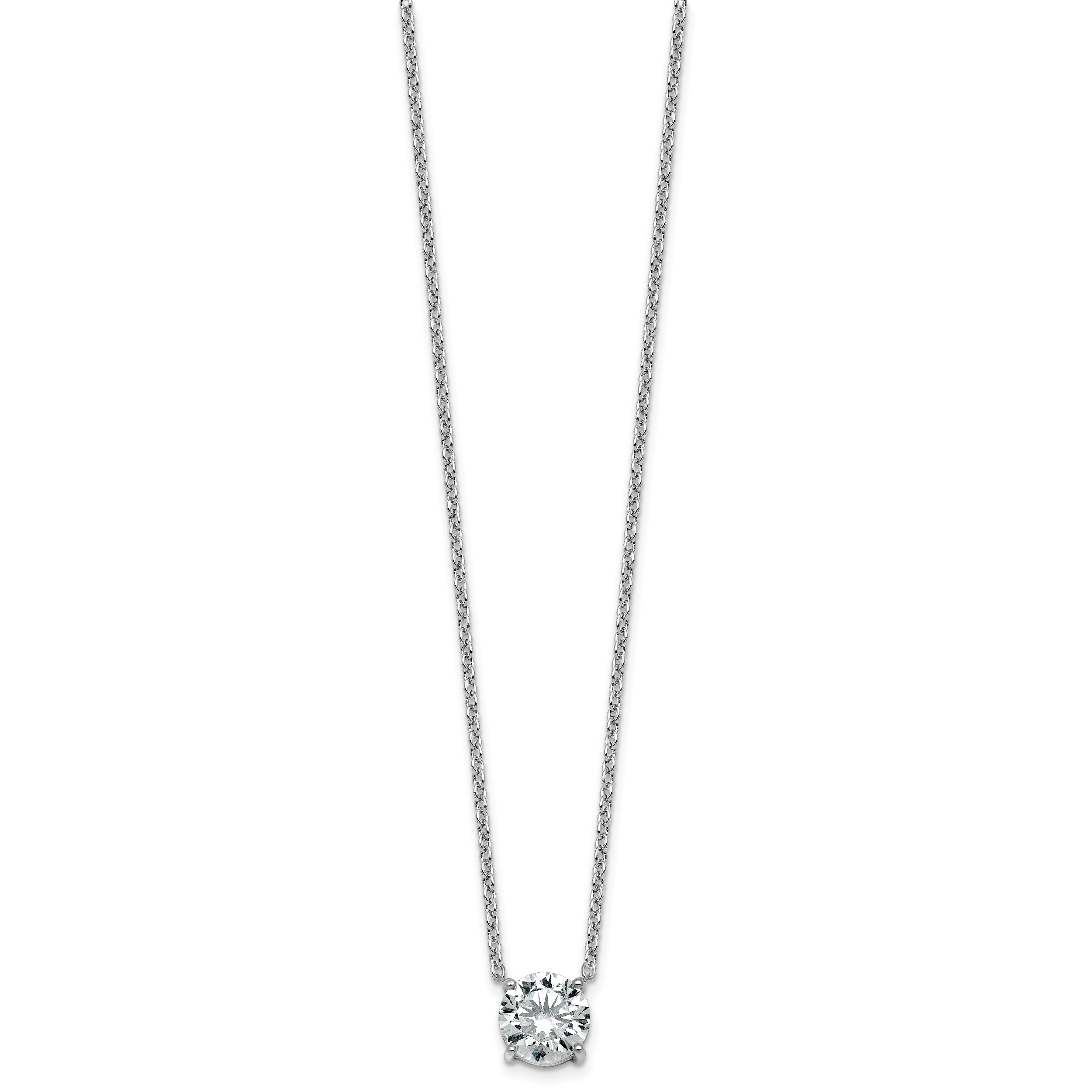 14k White Gold 3 carat Certified Lab Grown Diamond VS/SI+ G+ Round Complete Four Prong 18 inch Solitaire Necklace