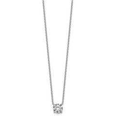 14k White Gold 3 carat Certified Lab Grown Diamond VS/SI+ G+ Round Complete Four Prong 18 inch Solitaire Necklace