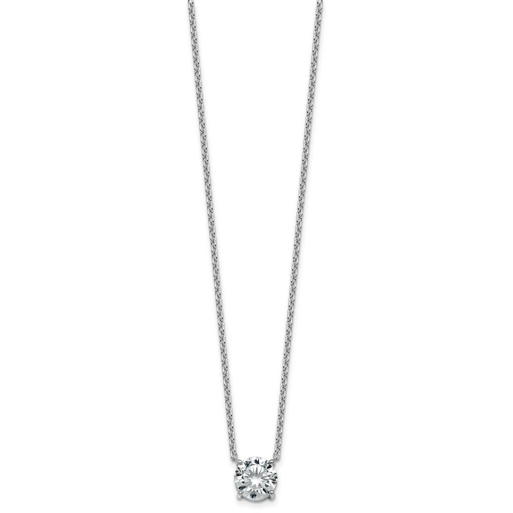 14k White Gold 3 carat Lab Grown Diamond VS/SI+ G+ Round Complete Four Prong 18 inch Solitaire Necklace