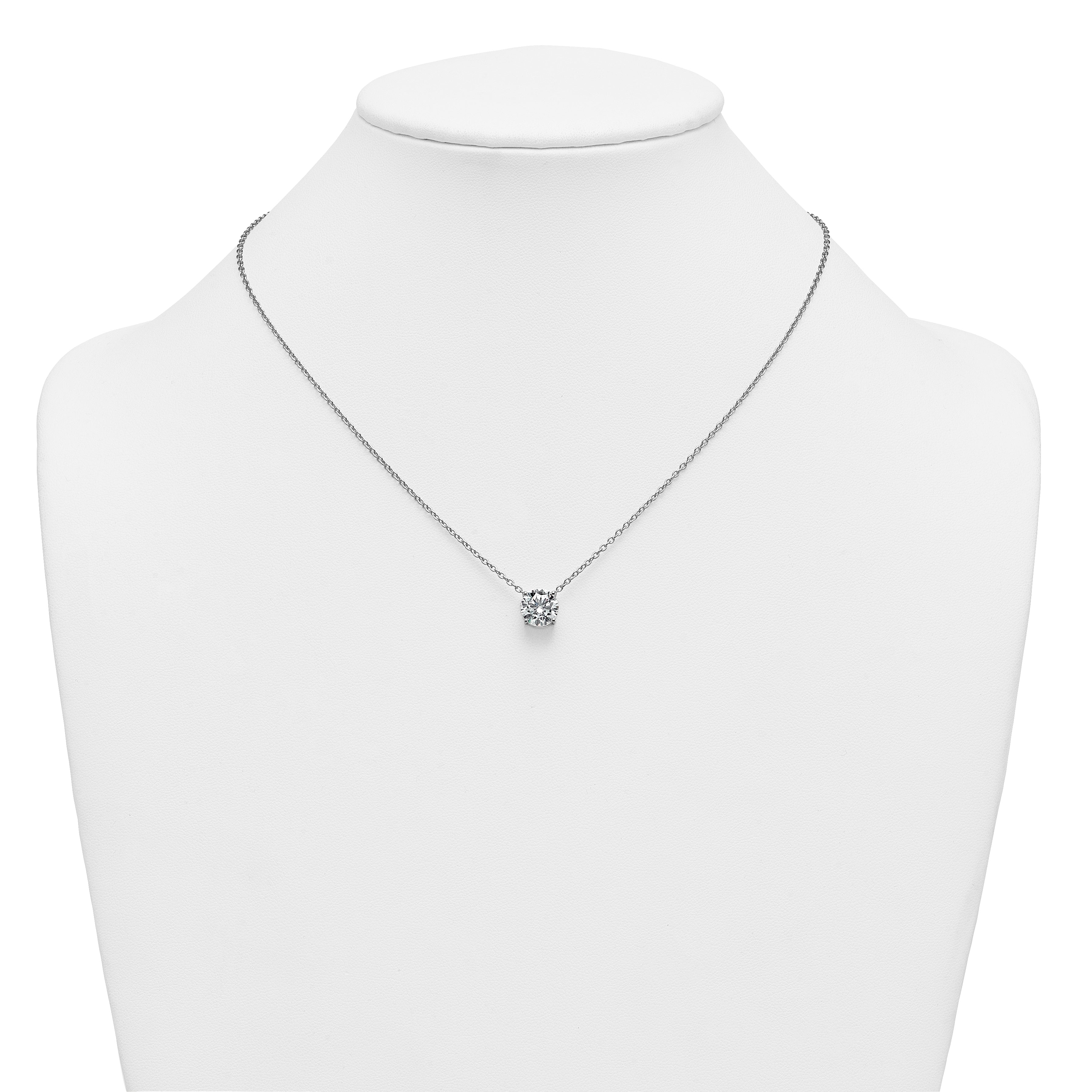 14k White Gold 3 carat Certified Lab Grown Diamond VS/SI+ G+ Round Complete Four Prong 18 inch Solitaire Necklace