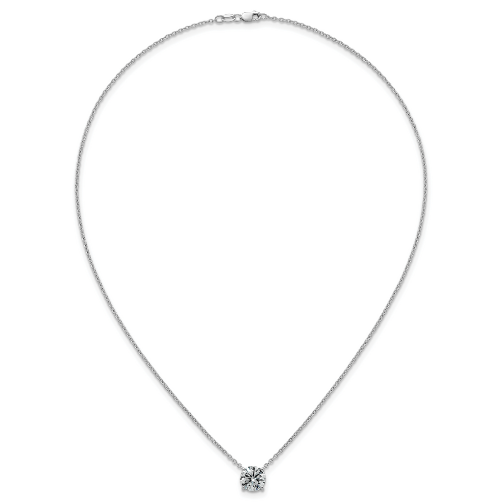 14k White Gold 3 carat Certified Lab Grown Diamond VS/SI+ G+ Round Complete Four Prong 18 inch Solitaire Necklace