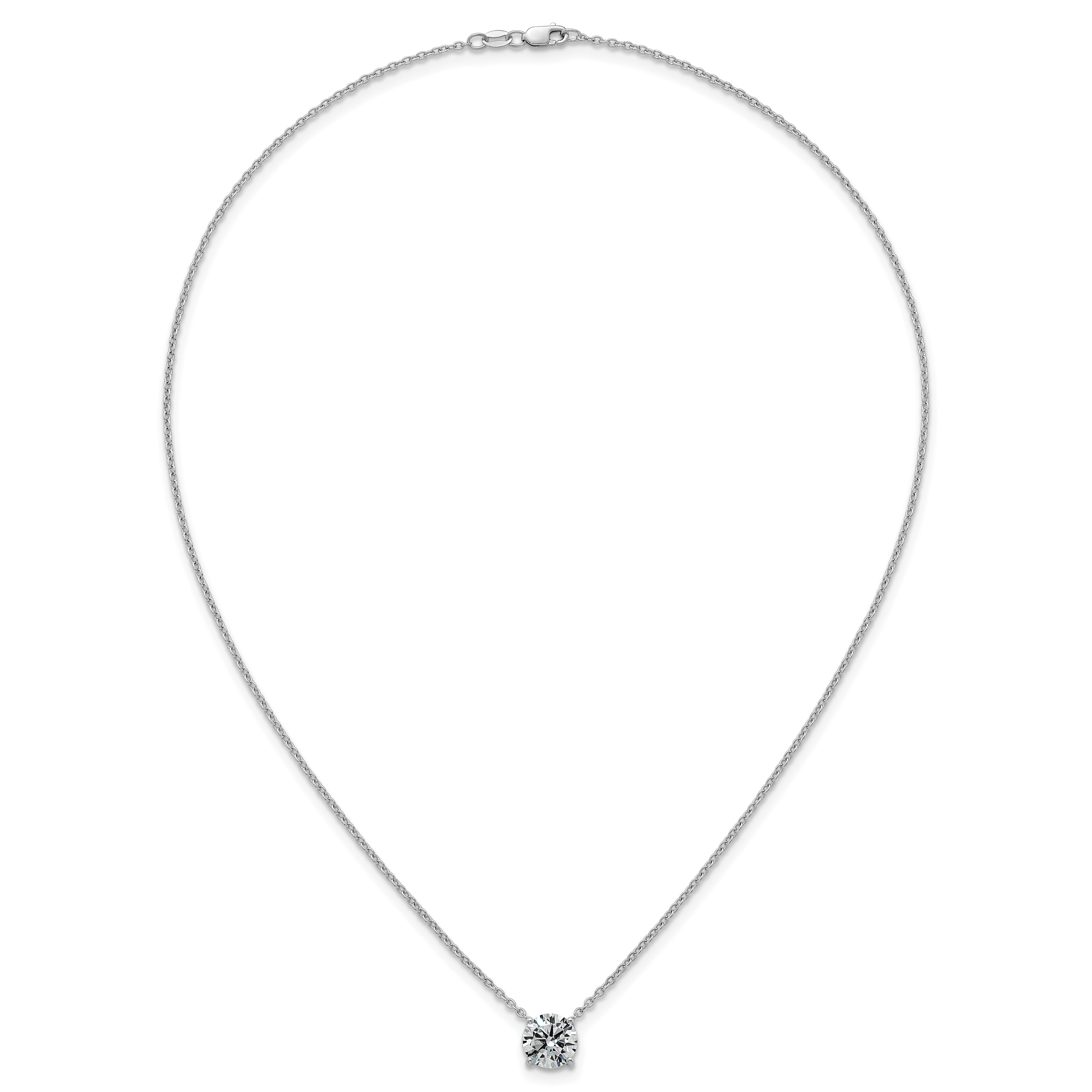 14k White Gold 3 carat Lab Grown Diamond VS/SI+ G+ Round Complete Four Prong 18 inch Solitaire Necklace