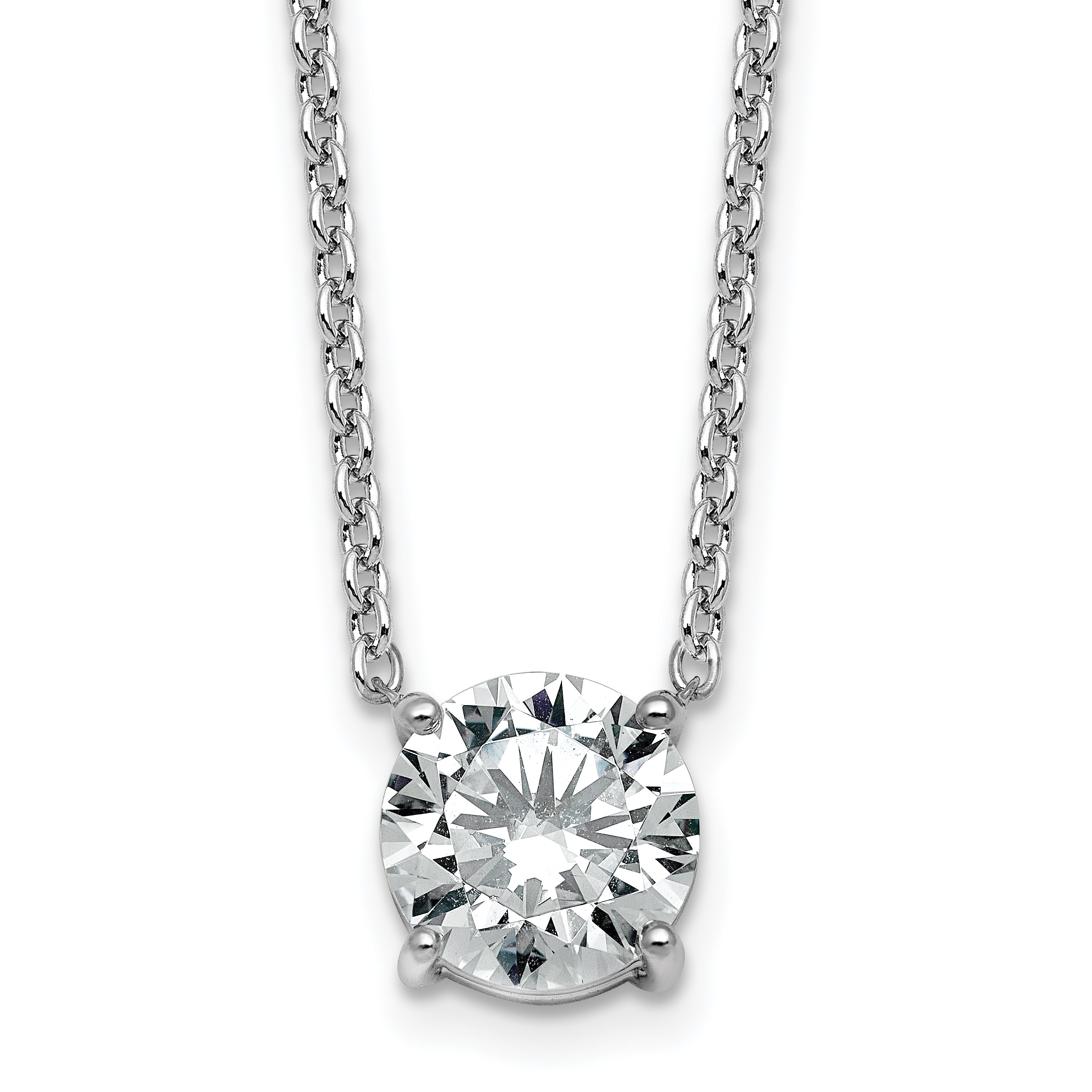14k White Gold 3 carat Certified Lab Grown Diamond VS/SI+ G+ Round Complete Four Prong 18 inch Solitaire Necklace