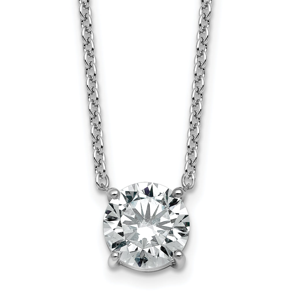 14k White Gold 3 carat Certified Lab Grown Diamond VS/SI+ G+ Round Complete Four Prong 18 inch Solitaire Necklace