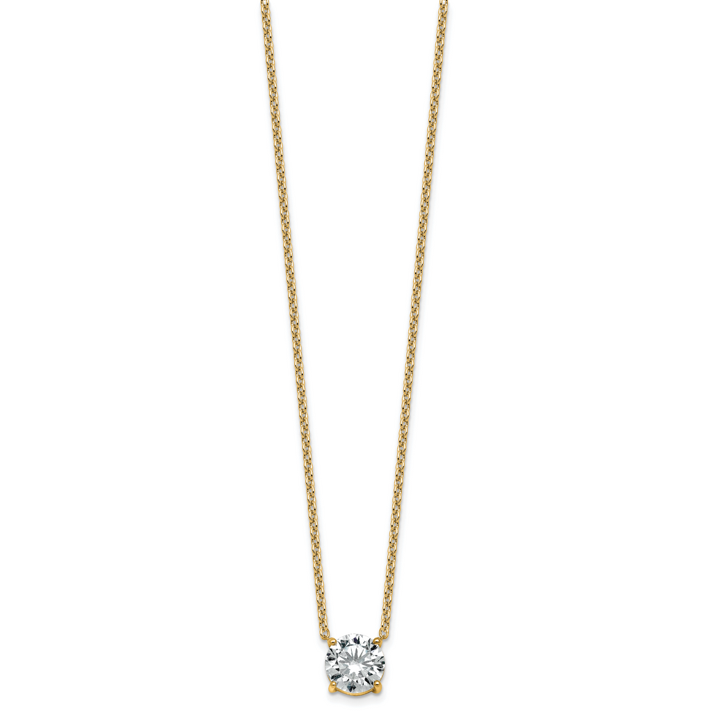 14k 3 carat Lab Grown Diamond VS+ F+ Round Complete Four Prong 18 inch Solitaire Necklace