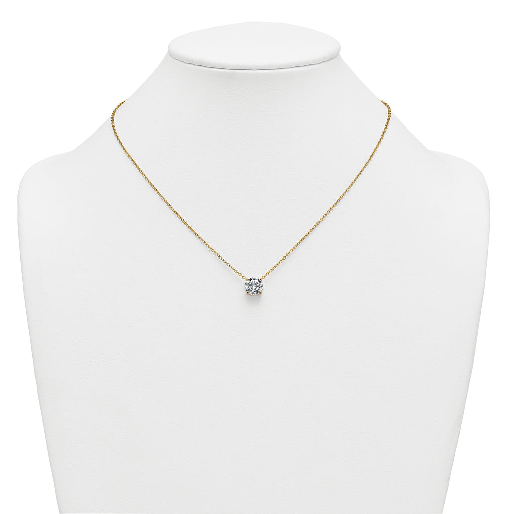 14k 3 carat Lab Grown Diamond VS+ F+ Round Complete Four Prong 18 inch Solitaire Necklace