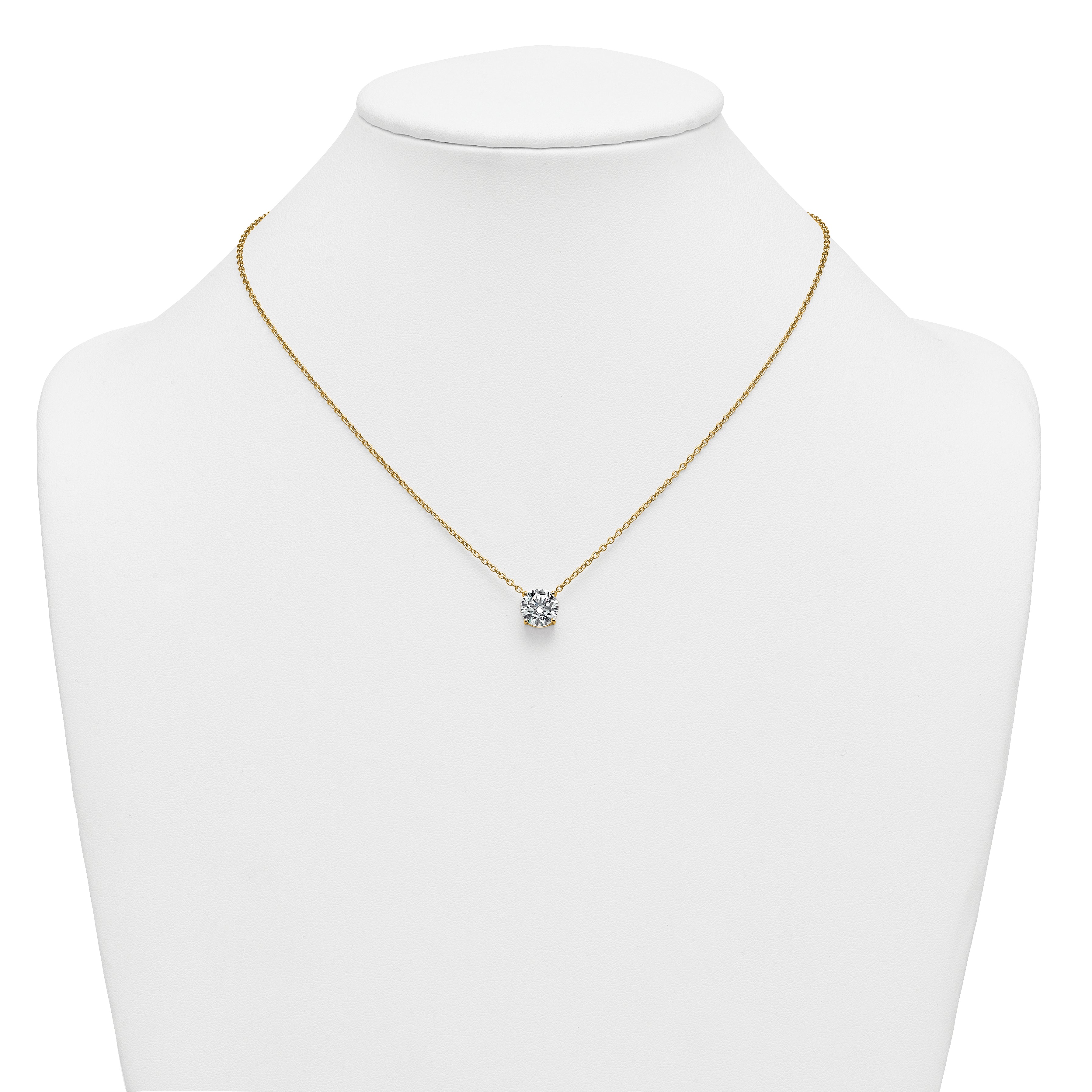 14k 3 carat Lab Grown Diamond VS+ F+ Round Complete Four Prong 18 inch Solitaire Necklace