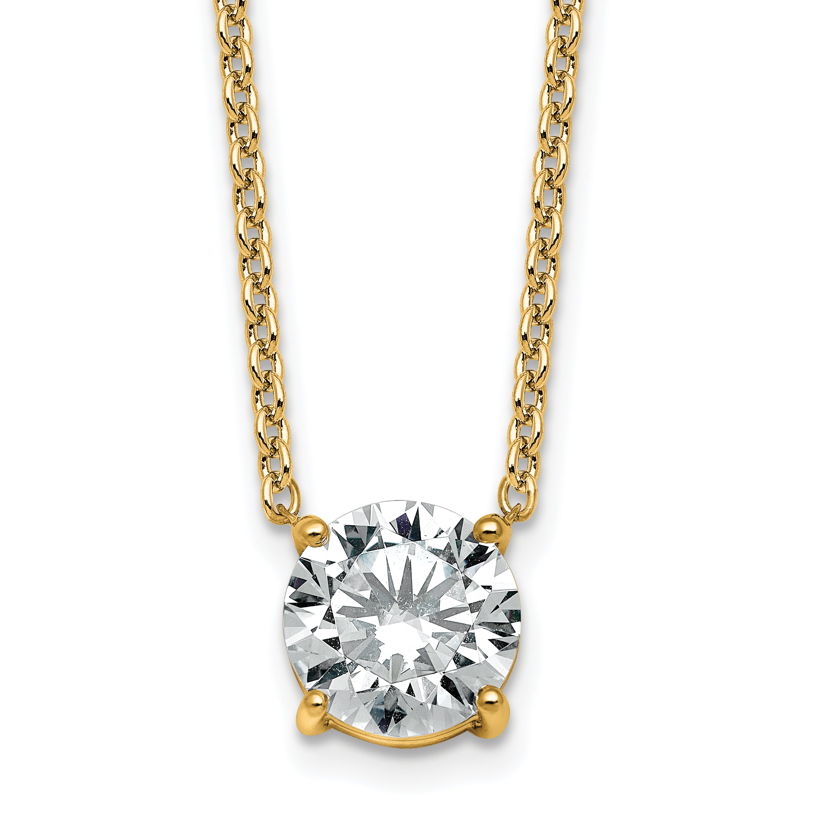14k 3 carat Lab Grown Diamond VS+ F+ Round Complete Four Prong 18 inch Solitaire Necklace