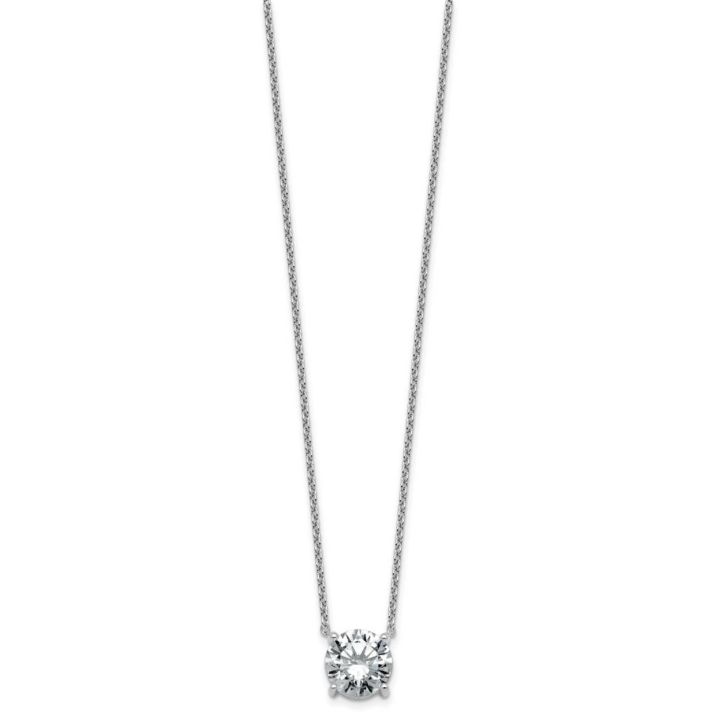 14k White Gold 3 1/2 carat Certified Lab Grown Diamond VS/SI+ G+ Round Complete Four Prong 18 inch Solitaire Necklace