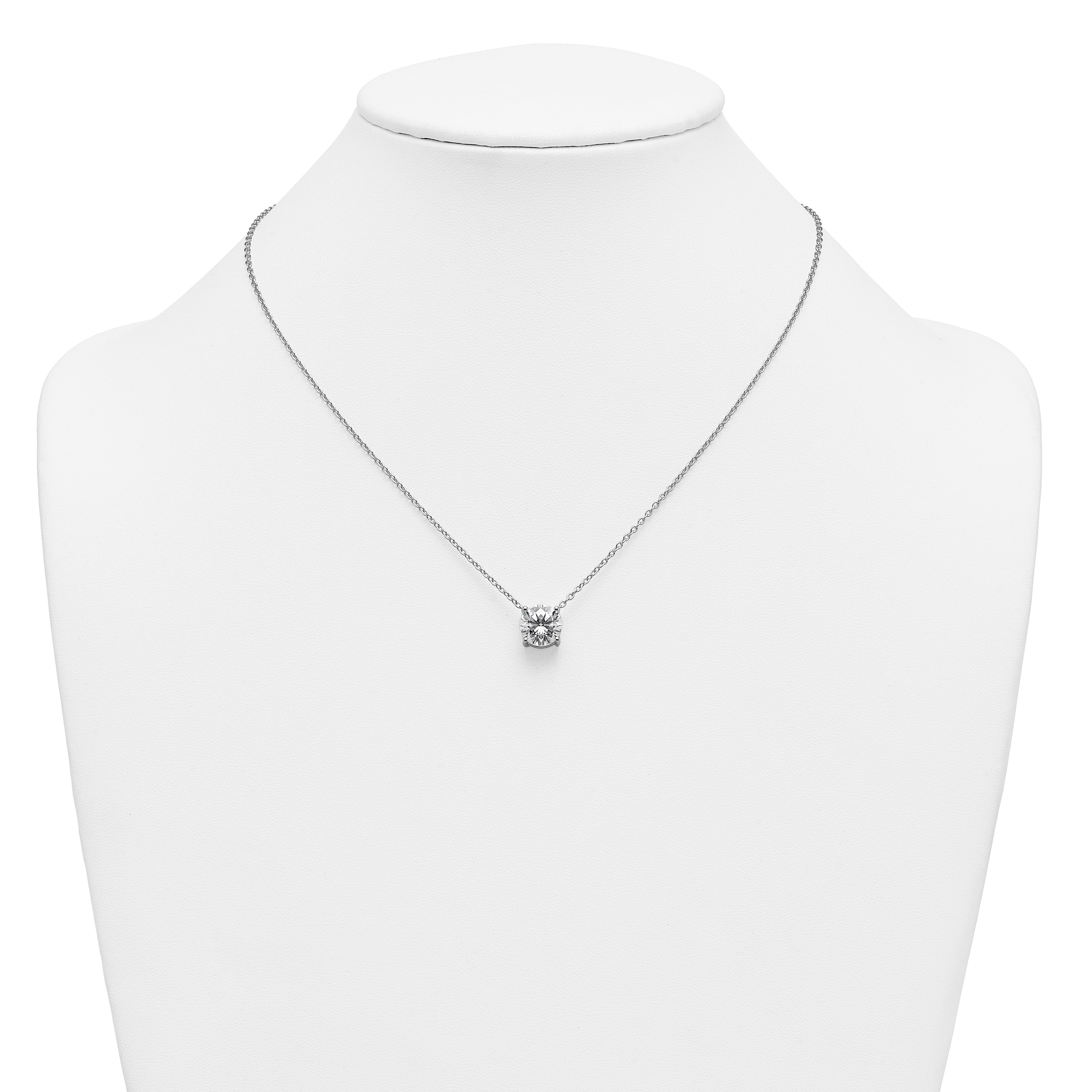 14k White Gold 3 1/2 carat Lab Grown Diamond VS/SI+ G+ Round Complete Four Prong 18 inch Solitaire Necklace