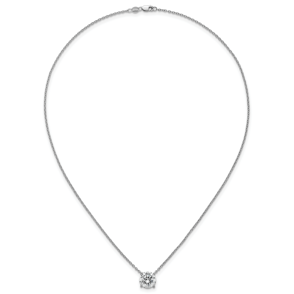 14k White Gold 3 1/2 carat Lab Grown Diamond VS/SI+ G+ Round Complete Four Prong 18 inch Solitaire Necklace