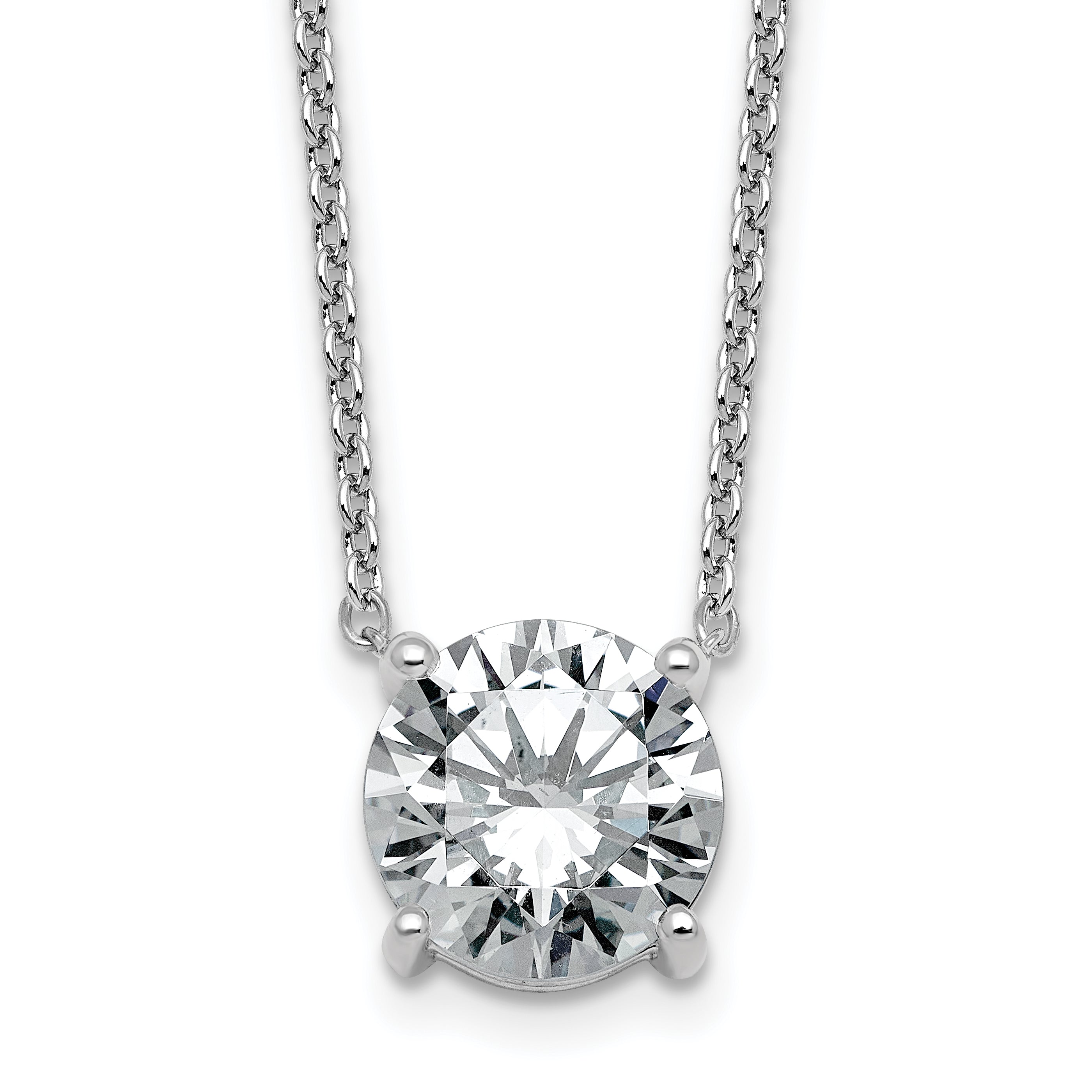 14k White Gold 3 1/2 carat Certified Lab Grown Diamond VS/SI+ G+ Round Complete Four Prong 18 inch Solitaire Necklace