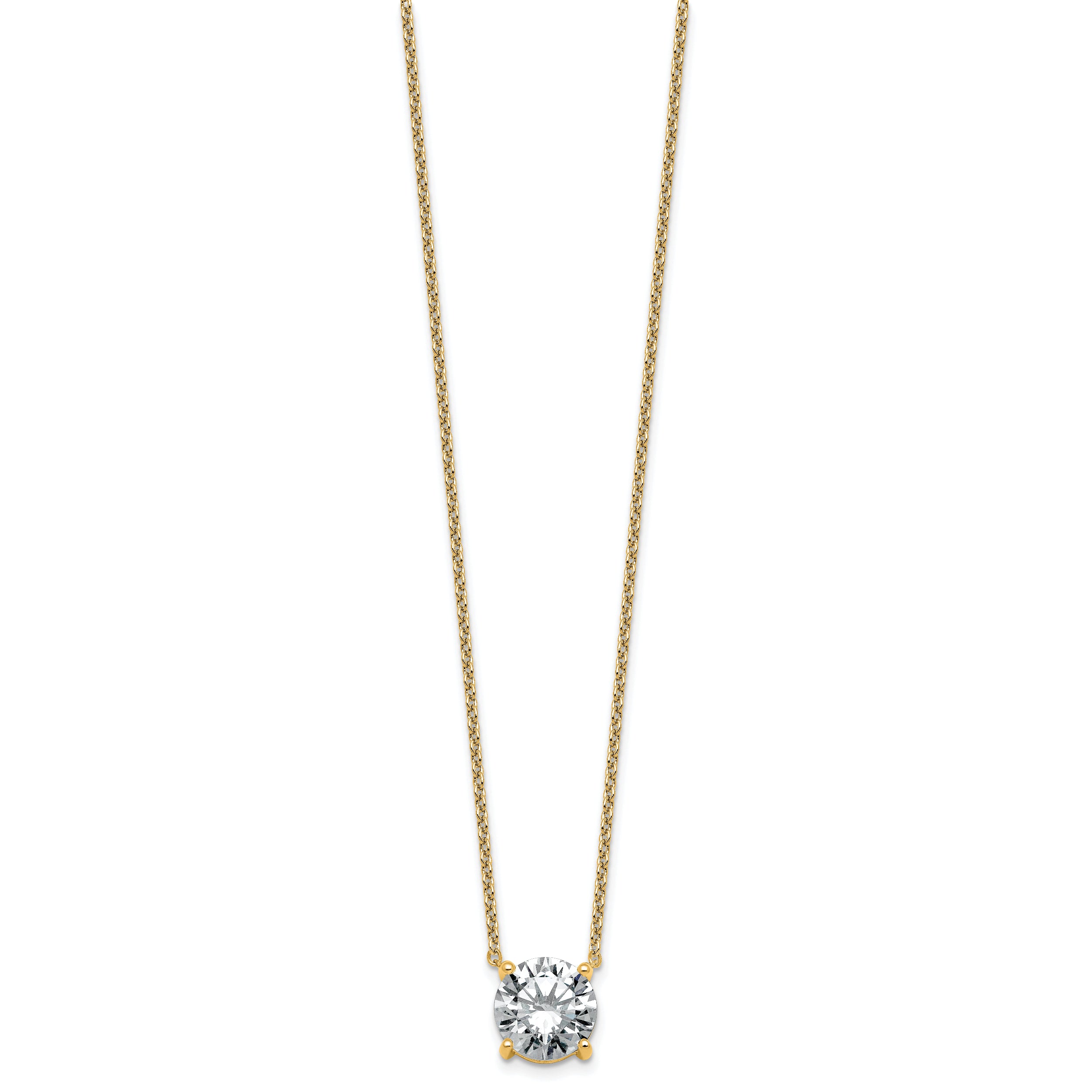 14k 3 1/2 carat Lab Grown Diamond VS+ F+ Round Complete Four Prong 18 inch Solitaire Necklace