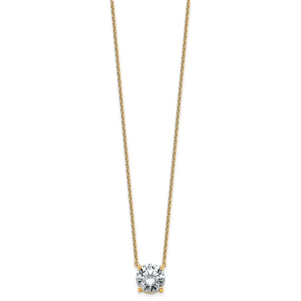 14k 3 1/2 carat Lab Grown Diamond VS+ F+ Round Complete Four Prong 18 inch Solitaire Necklace