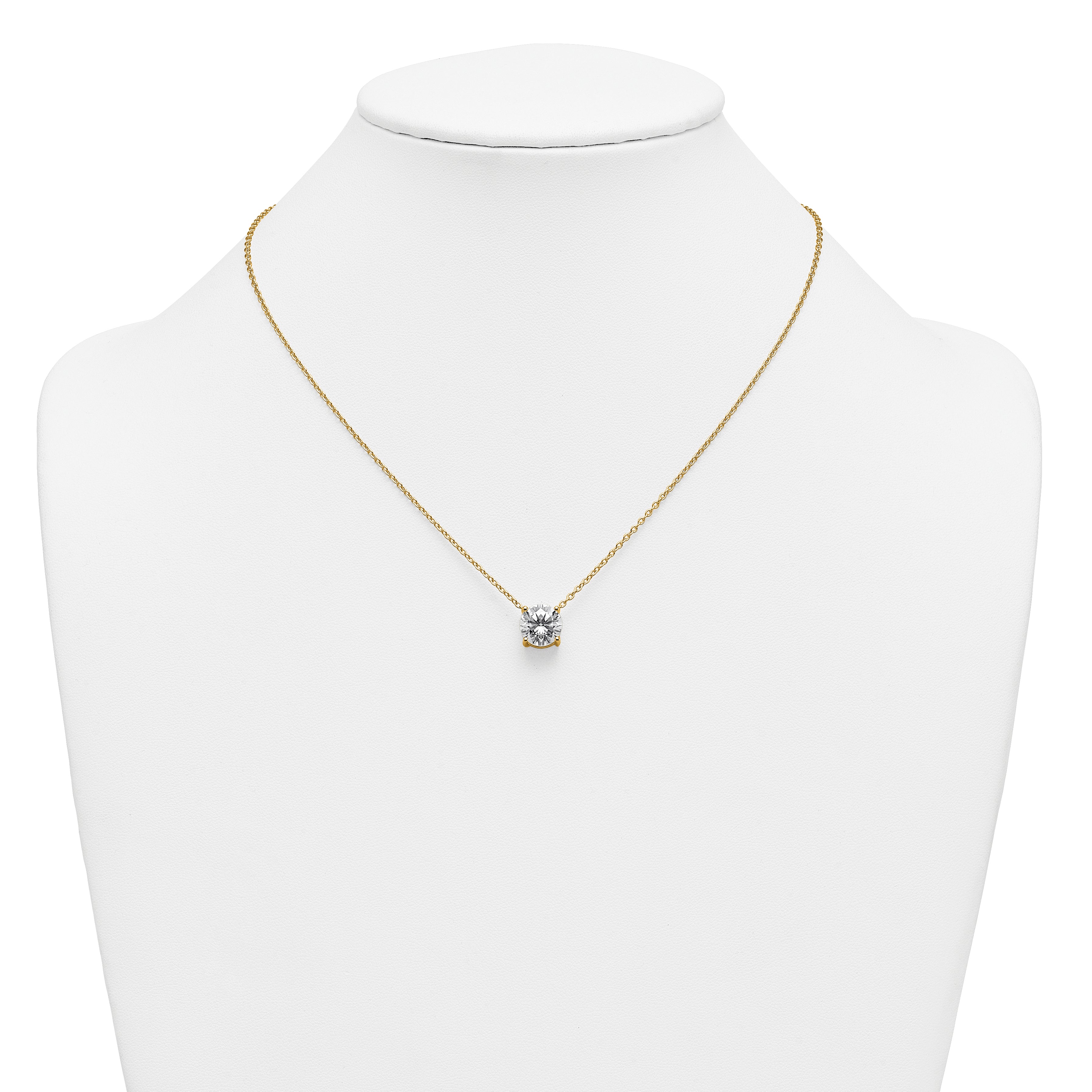 14k 3 1/2 carat Lab Grown Diamond VS+ F+ Round Complete Four Prong 18 inch Solitaire Necklace