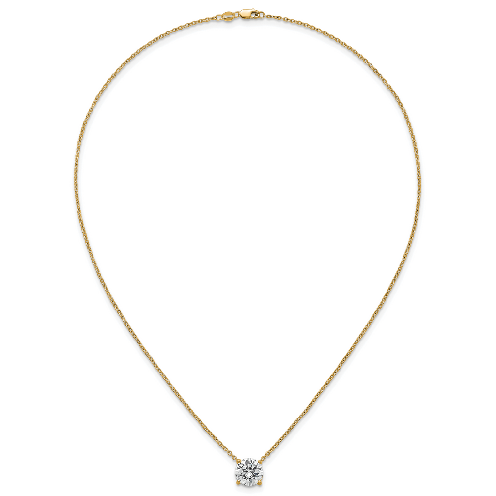 14k 3 1/2 carat Certified Lab Grown Diamond VS+ F+ Round Complete Four Prong 18 inch Solitaire Necklace