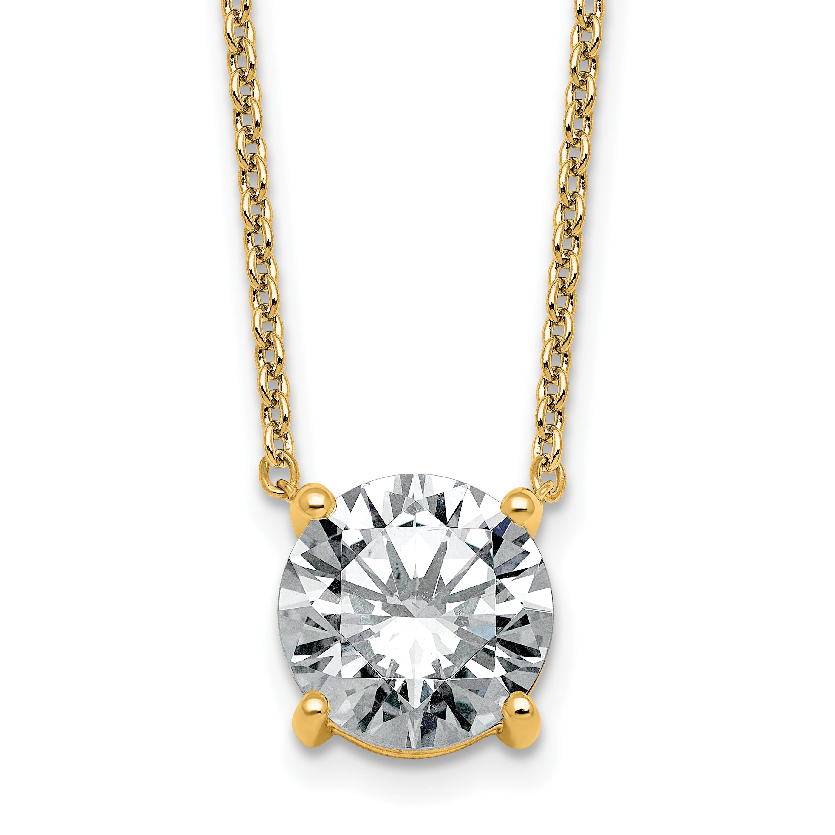 14k 3 1/2 carat Lab Grown Diamond VS+ F+ Round Complete Four Prong 18 inch Solitaire Necklace