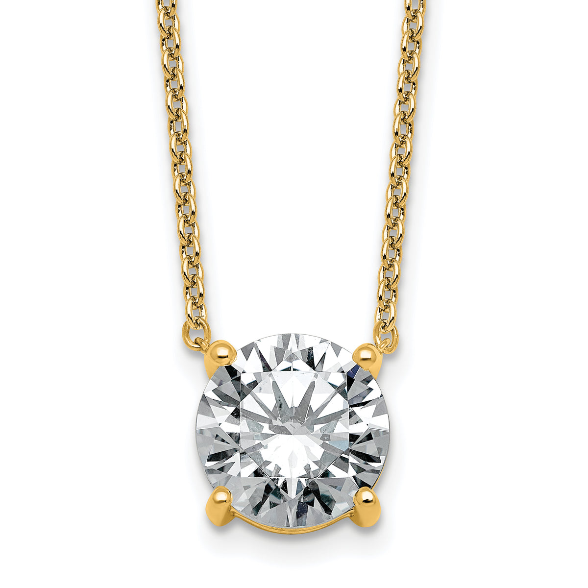 14k 3 1/2 carat Lab Grown Diamond VS+ F+ Round Complete Four Prong 18 inch Solitaire Necklace