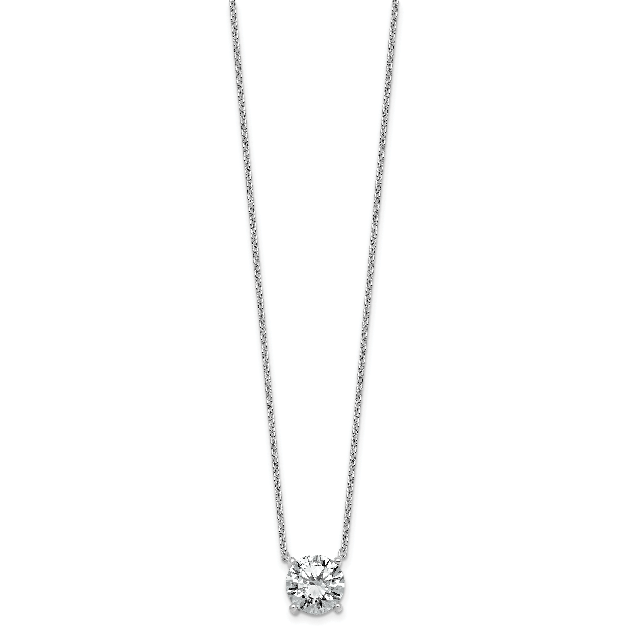 14k White Gold 4 carat Lab Grown Diamond VS/SI+ G+ Round Complete Four Prong 18 inch Solitaire Necklace