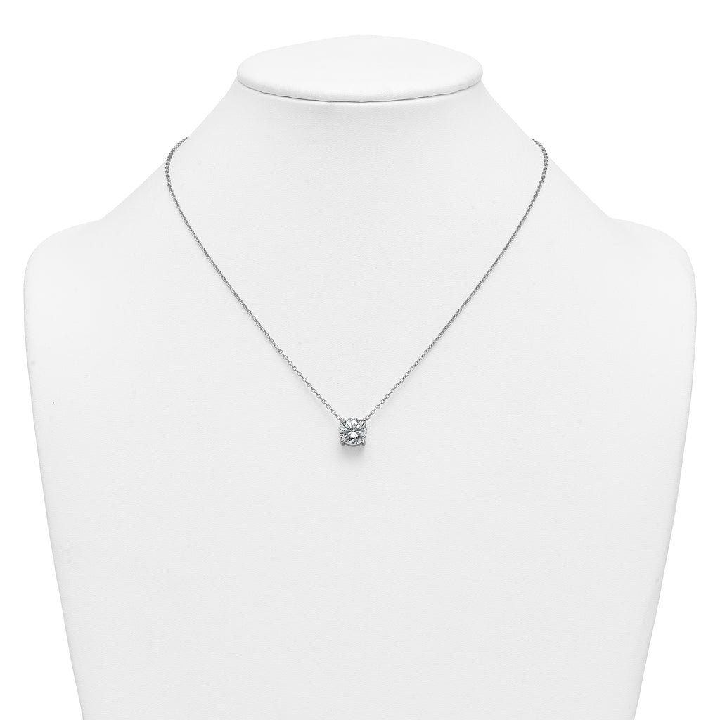 14k White Gold 4 carat Certified Lab Grown Diamond VS/SI+ G+ Round Complete Four Prong 18 inch Solitaire Necklace