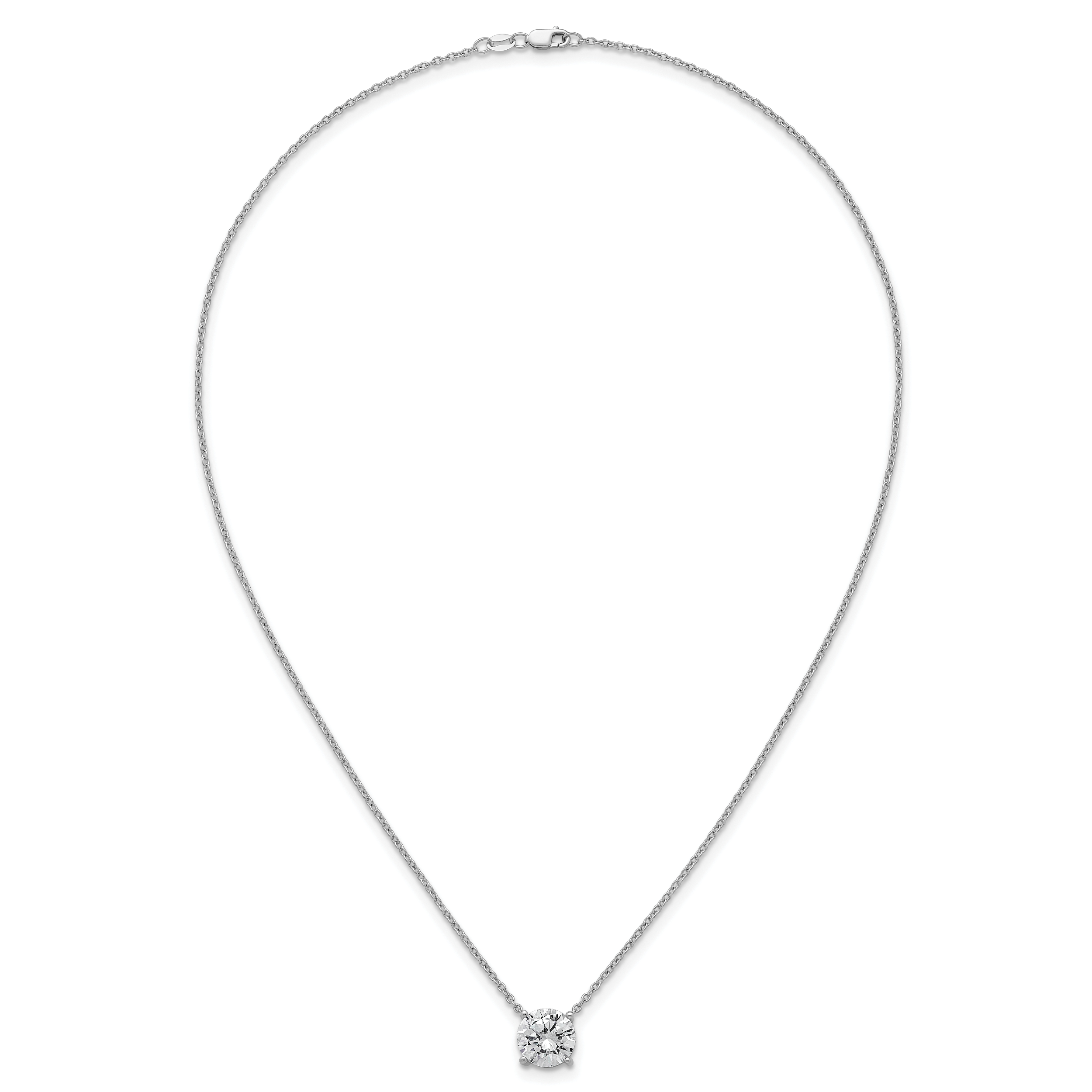 14k White Gold 4 carat Lab Grown Diamond VS/SI+ G+ Round Complete Four Prong 18 inch Solitaire Necklace