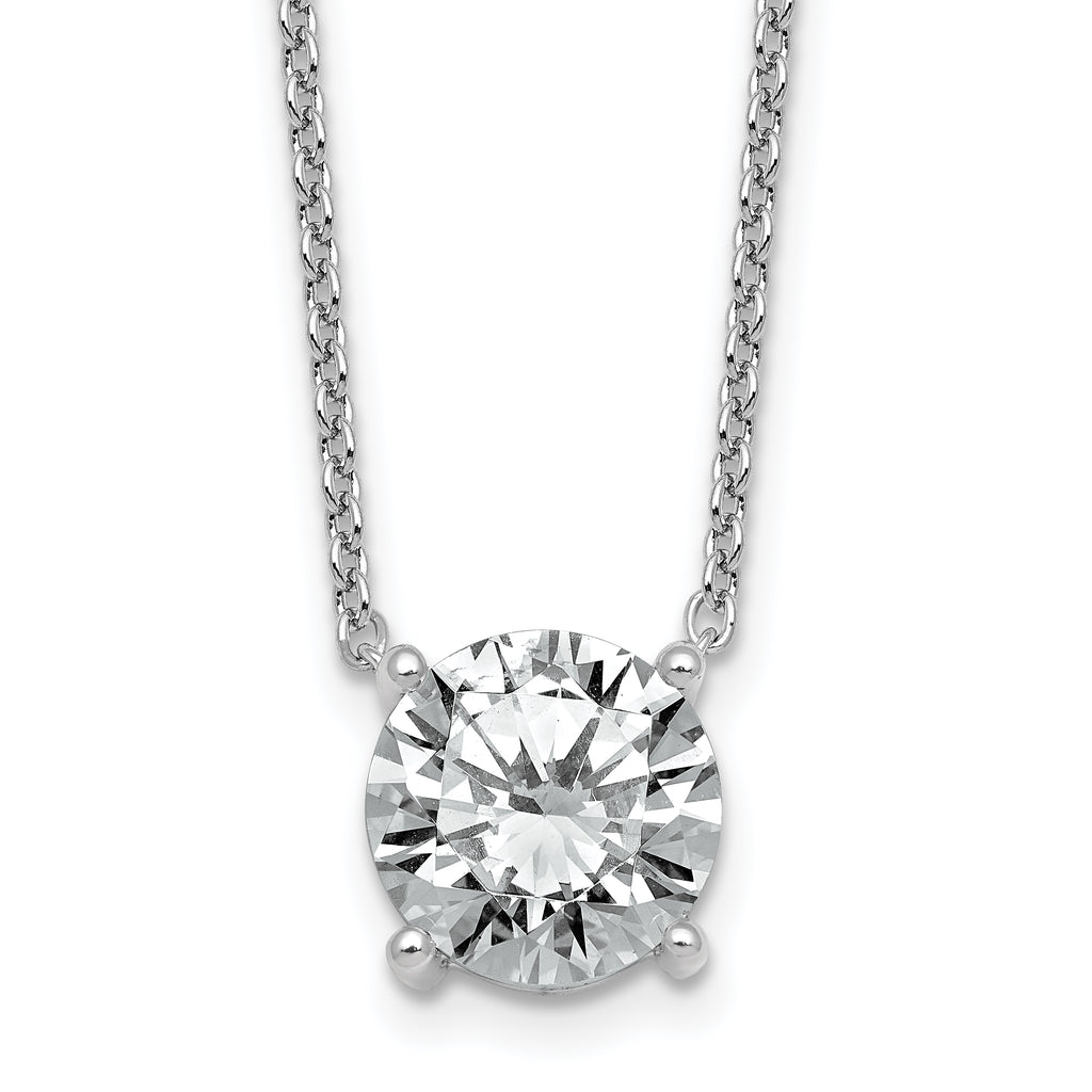 14k White Gold 4 carat Lab Grown Diamond VS/SI+ G+ Round Complete Four Prong 18 inch Solitaire Necklace