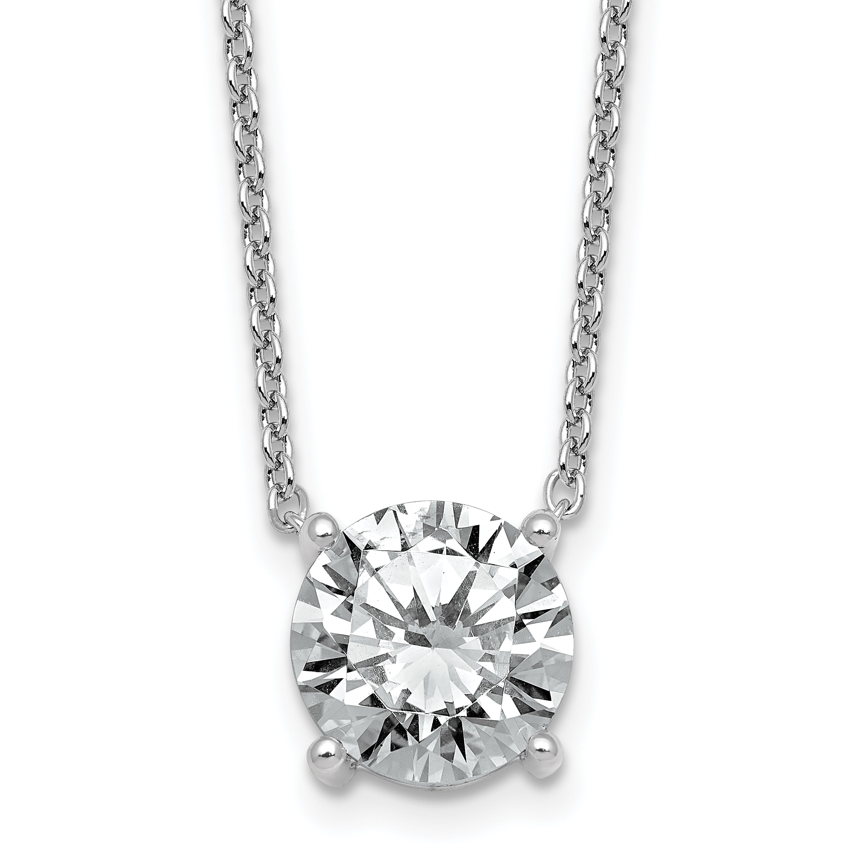 14k White Gold 4 carat Certified Lab Grown Diamond VS/SI+ G+ Round Complete Four Prong 18 inch Solitaire Necklace