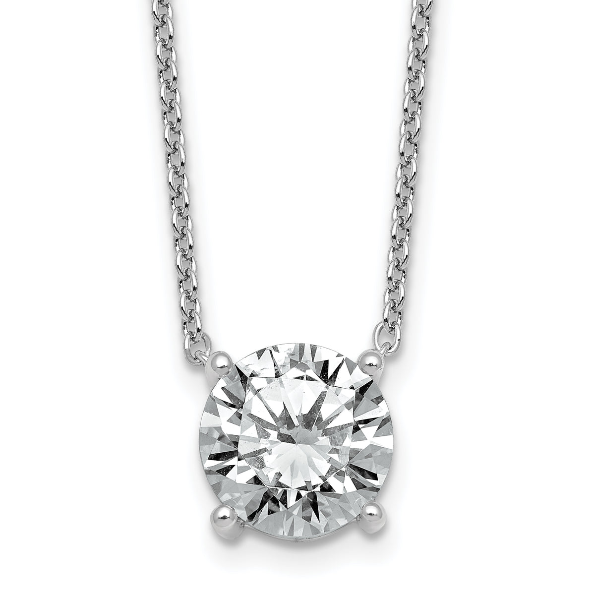 14k White Gold 4 carat Certified Lab Grown Diamond VS/SI+ G+ Round Complete Four Prong 18 inch Solitaire Necklace