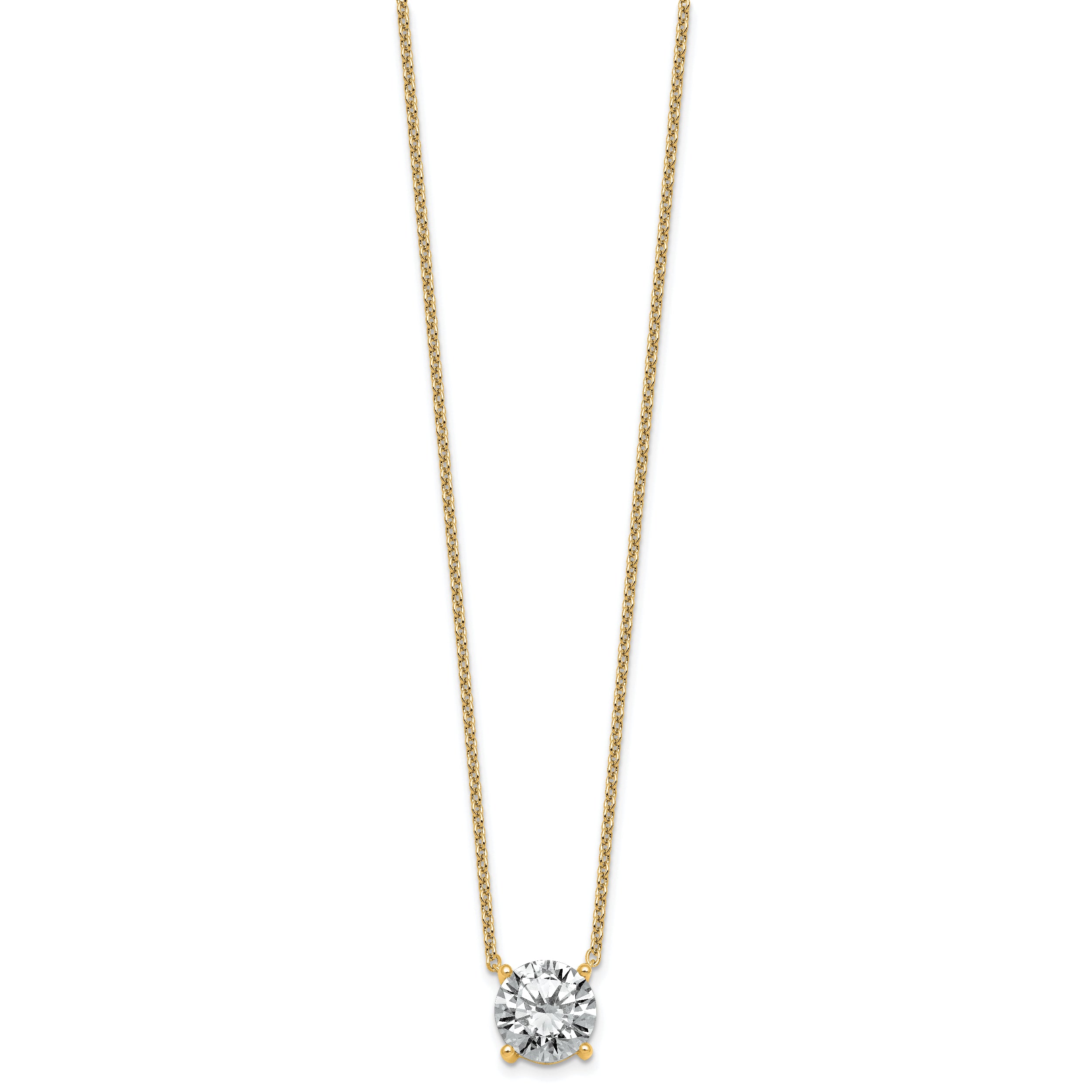14k 4 carat Lab Grown Diamond VS+ F+ Round Complete Four Prong 18 inch Solitaire Necklace