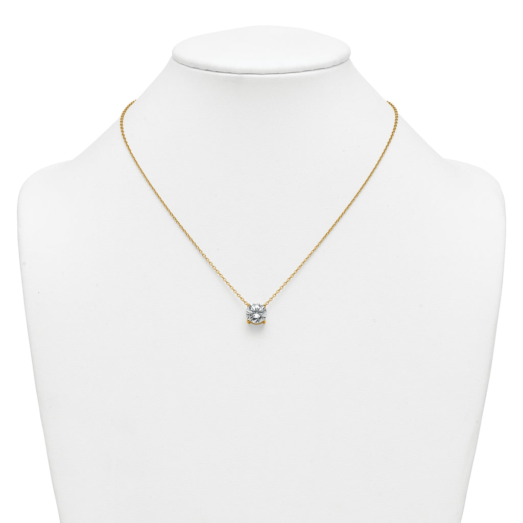 14k 4 carat Lab Grown Diamond VS+ F+ Round Complete Four Prong 18 inch Solitaire Necklace