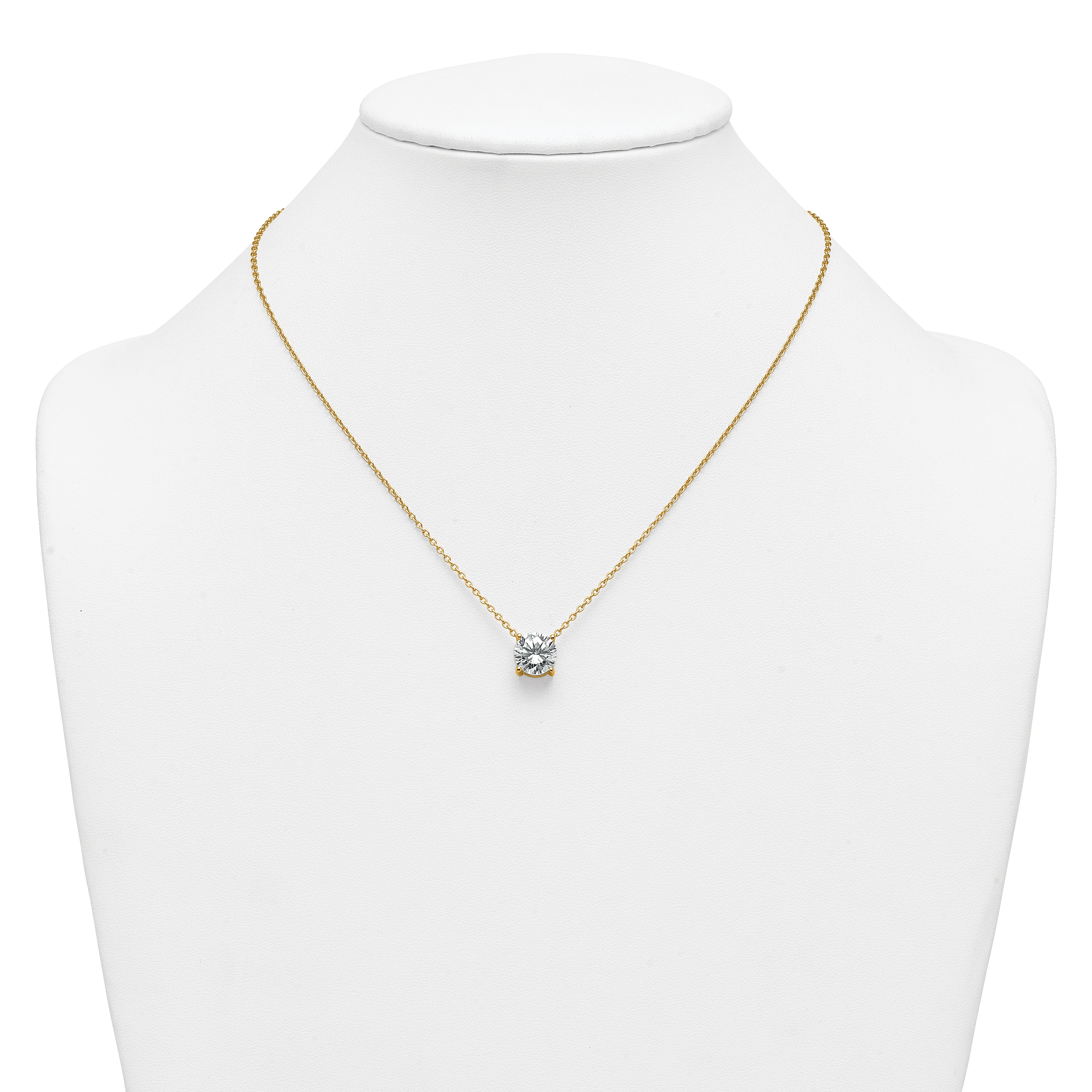 14k 4 carat Lab Grown Diamond VS+ F+ Round Complete Four Prong 18 inch Solitaire Necklace