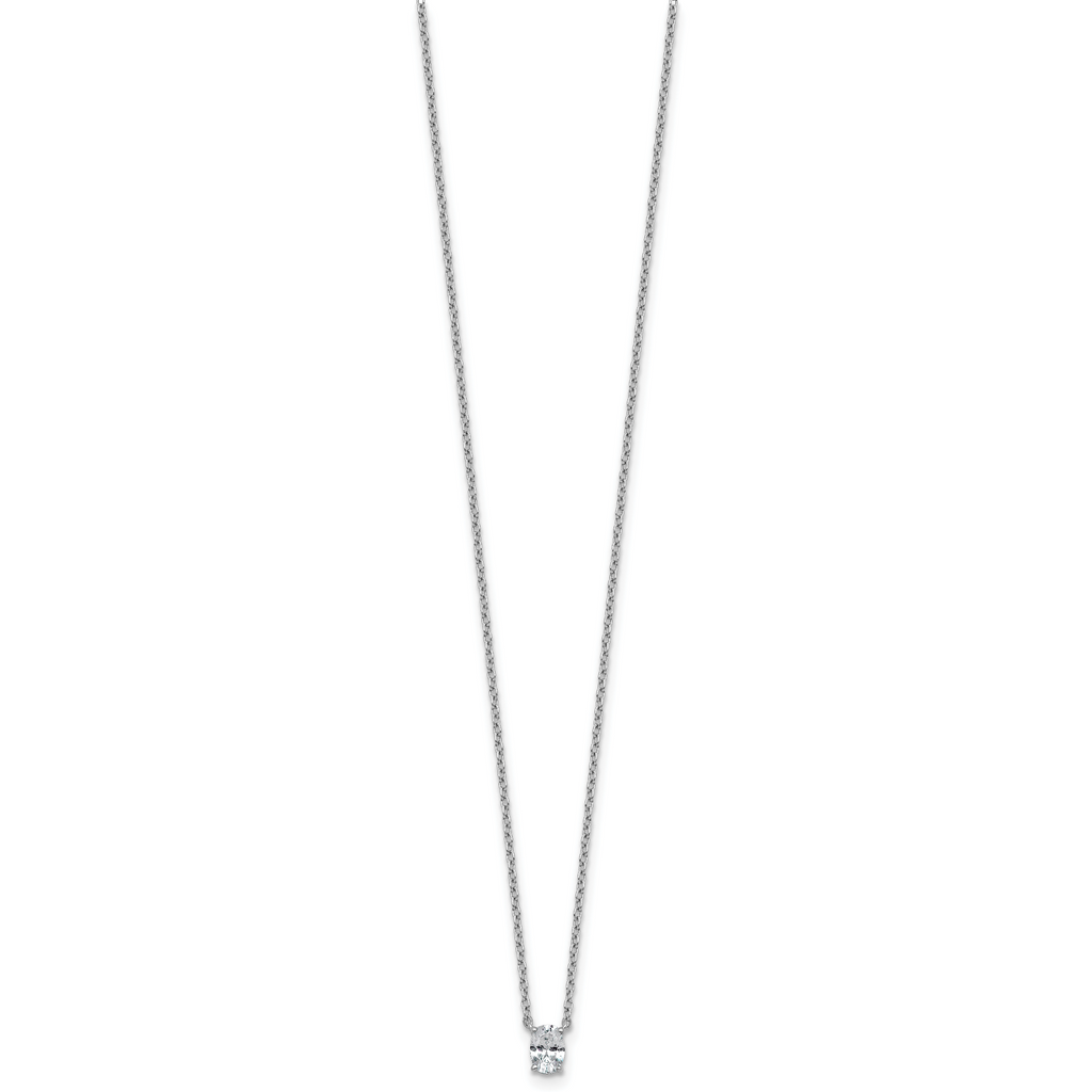14k White Gold 1/4 carat Lab Grown Diamond VS+ F+ Oval Complete 18 inch Four Prong Pendant Necklace